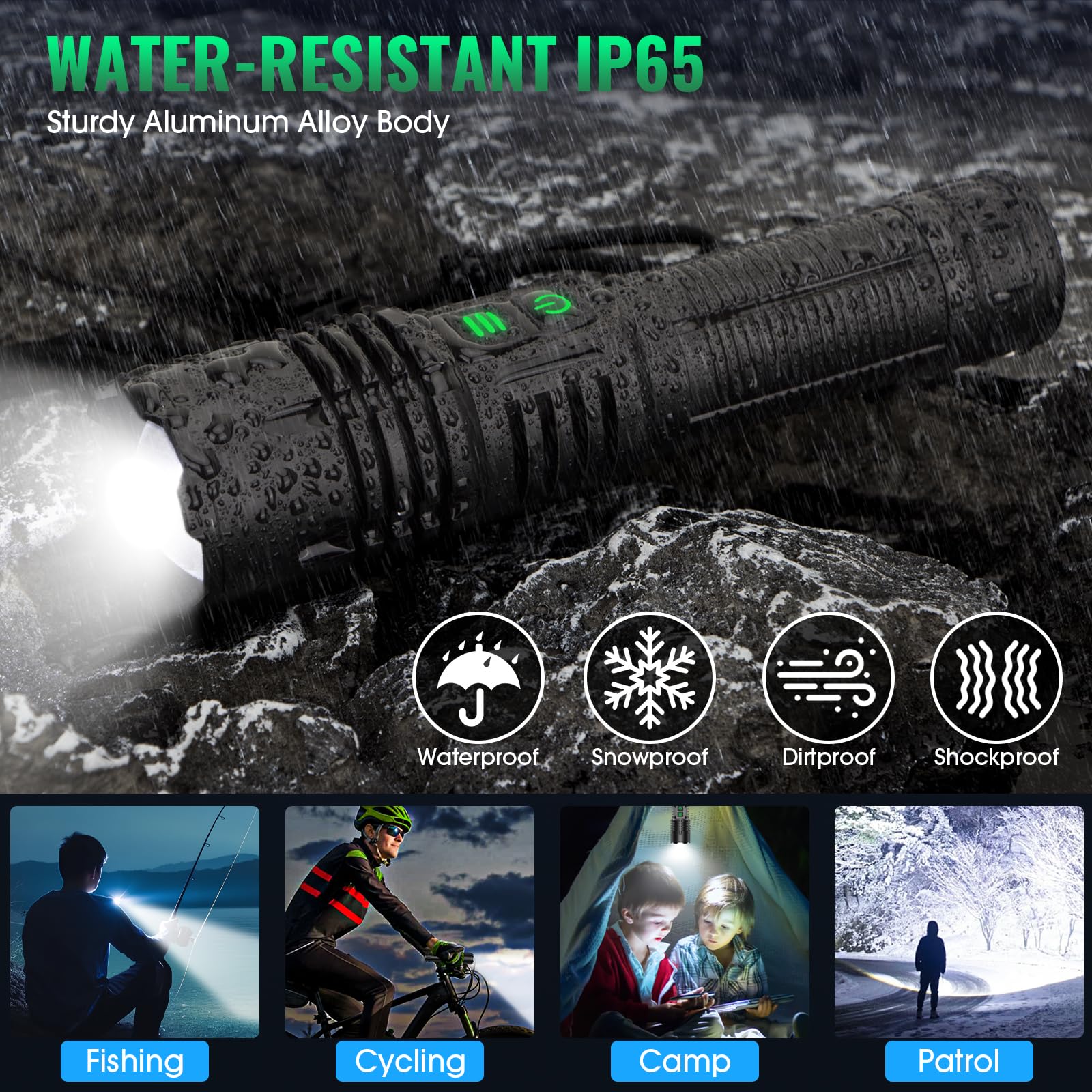 AdamStar UV & High Lumens Rechargeable Flashlight - 2-in-1 Tactical LED, 6 Modes, Waterproof, Zoomable - 2 Pack, Aluminum
