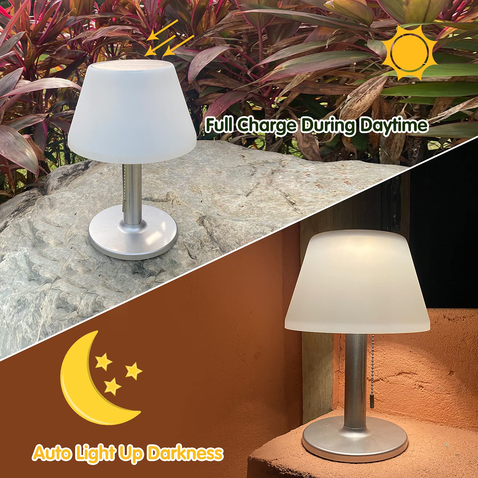 LED Solar Table Lamp Outdoor Waterproof-3 Way Dimmable Outside Patio Table Lamp,Modern Bedsid Lamp,Cordless Solar Desk Lamp with
