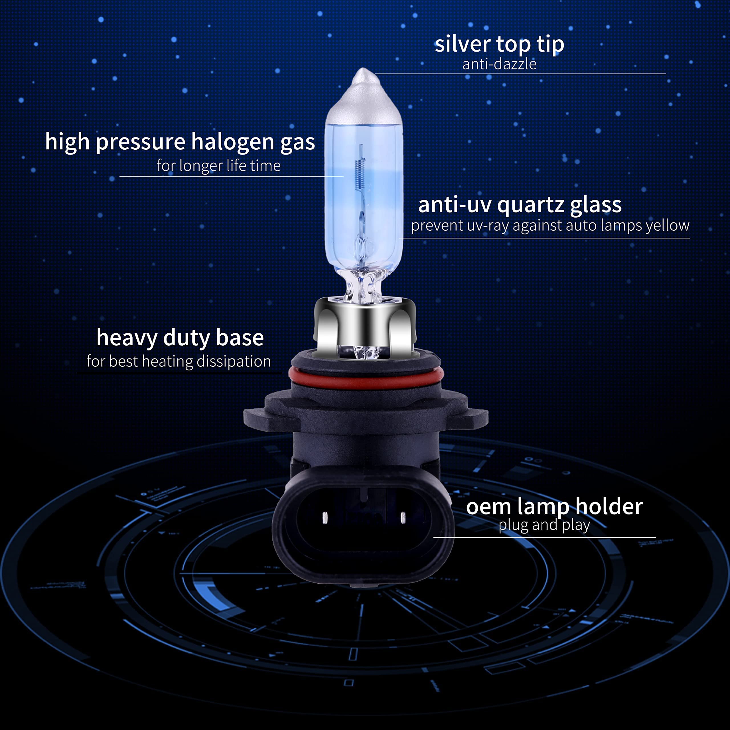 NEWBROWN Halogen Headlight Bulb 9006 HB4, 5000K Super White Light, Long Life, 4 Pack