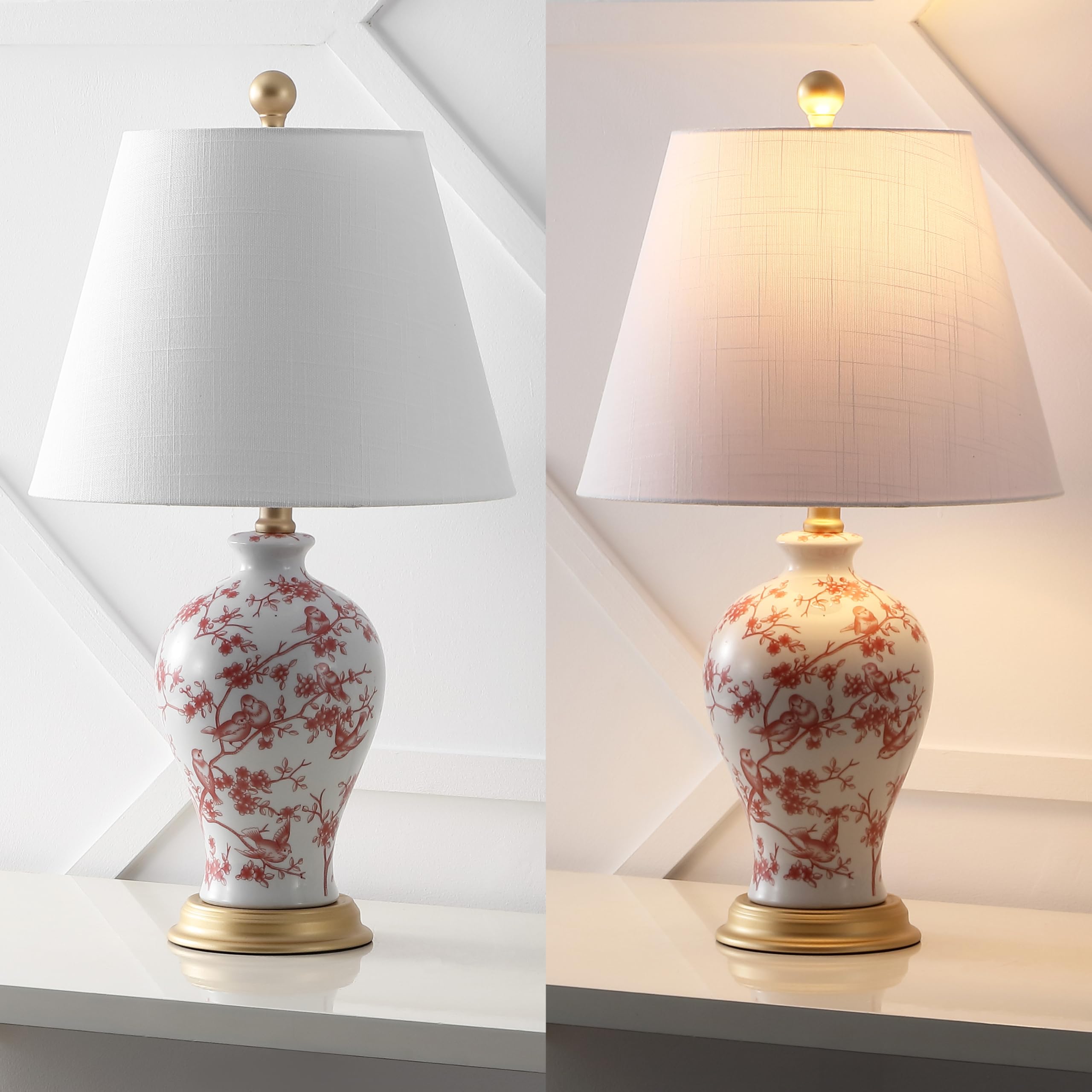 Jonathan Y Jyl3009C Grace 24'' French Country Cottage Ceramic/Iron Floral Urn Led Table Lamp, White/Red For Bedroom, Living Room