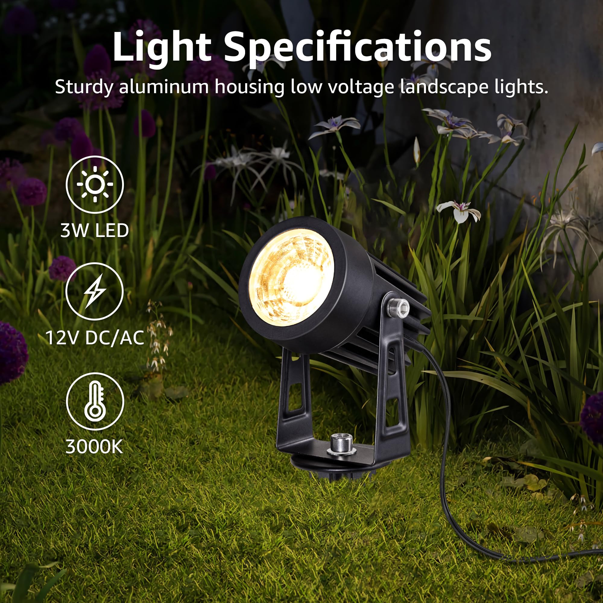 SUNVIE LED Landscape Spotlights, 3W, 3000K Warm White, Waterproof, Black, Model CLWS0304C, 4 Pack
