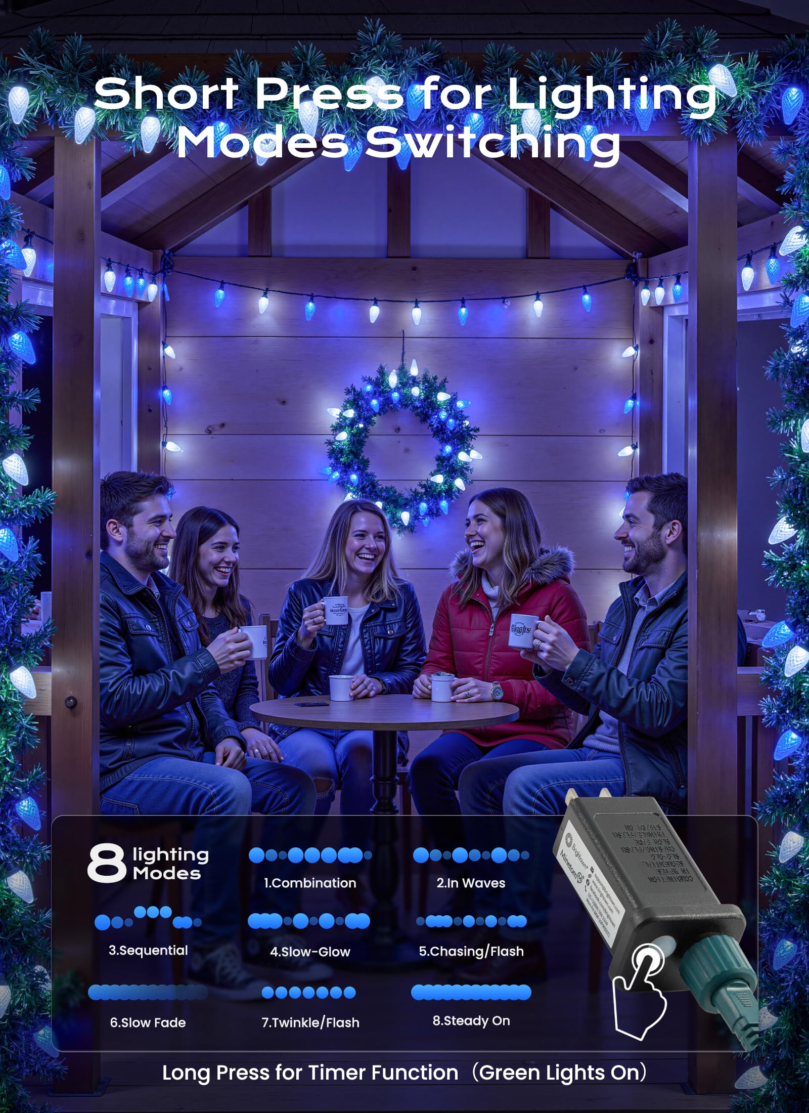 C9 Christmas Lights Outdoor  66 Ft 100 Led Connectable C9 String Lights With 8 Modes And Timer Xmas Tree Patio Roofline Garden Yard Holiday Party Indoor Outdoor Decoration  Blue And White