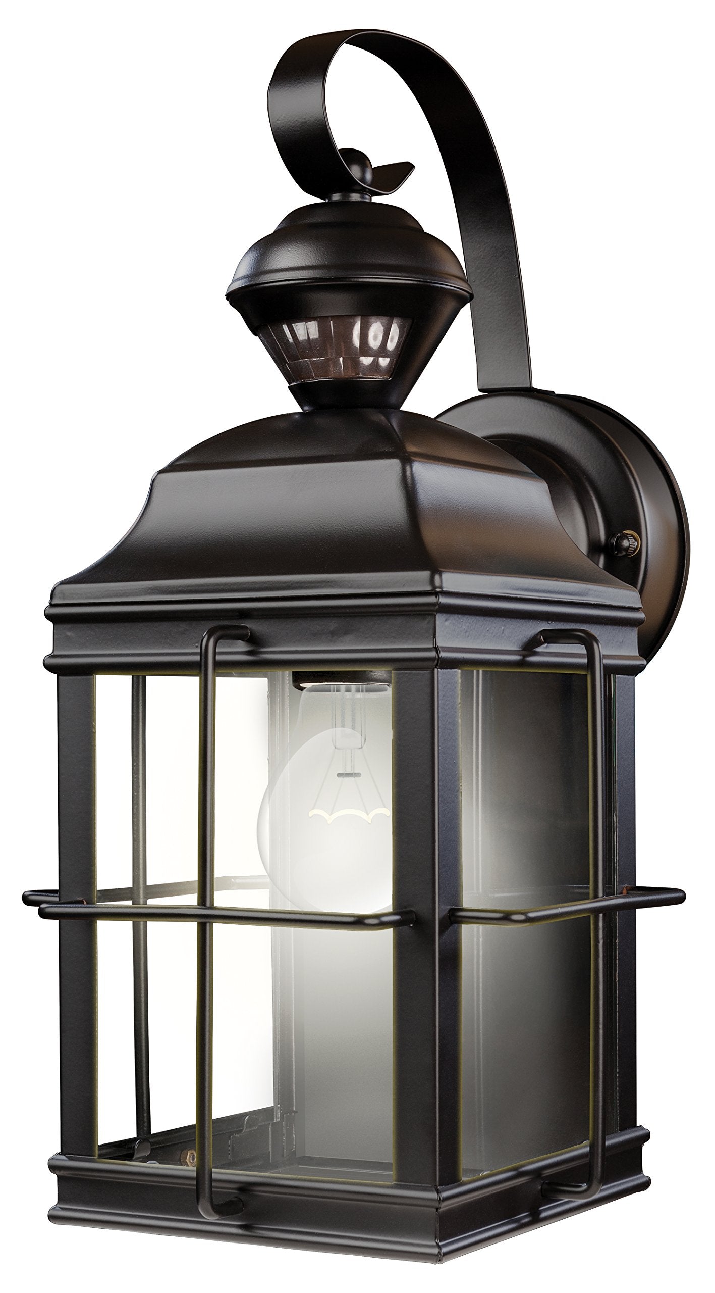 Globe Electric HZ-4144-BK 150 Degree Motion Sensing Decoractive Security Light with DualBrite Technology, Black, Bulb Not Includ