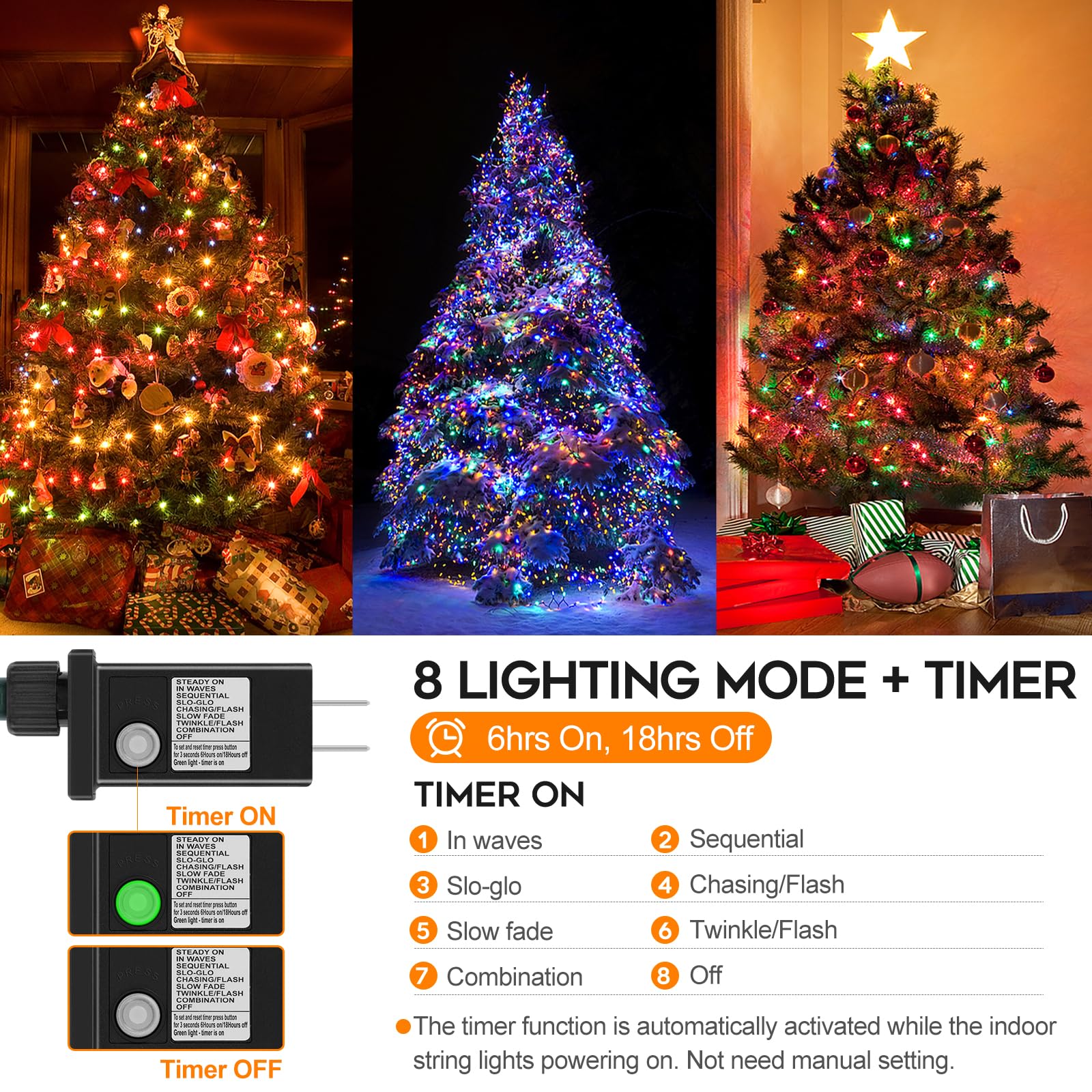 66Ft 200 Led Christmas Lights Outdoor, Christmas Tree Lights Indoor Plug In, Timer & Memory & 8 Modes Twinkle Christmas Xmas Str