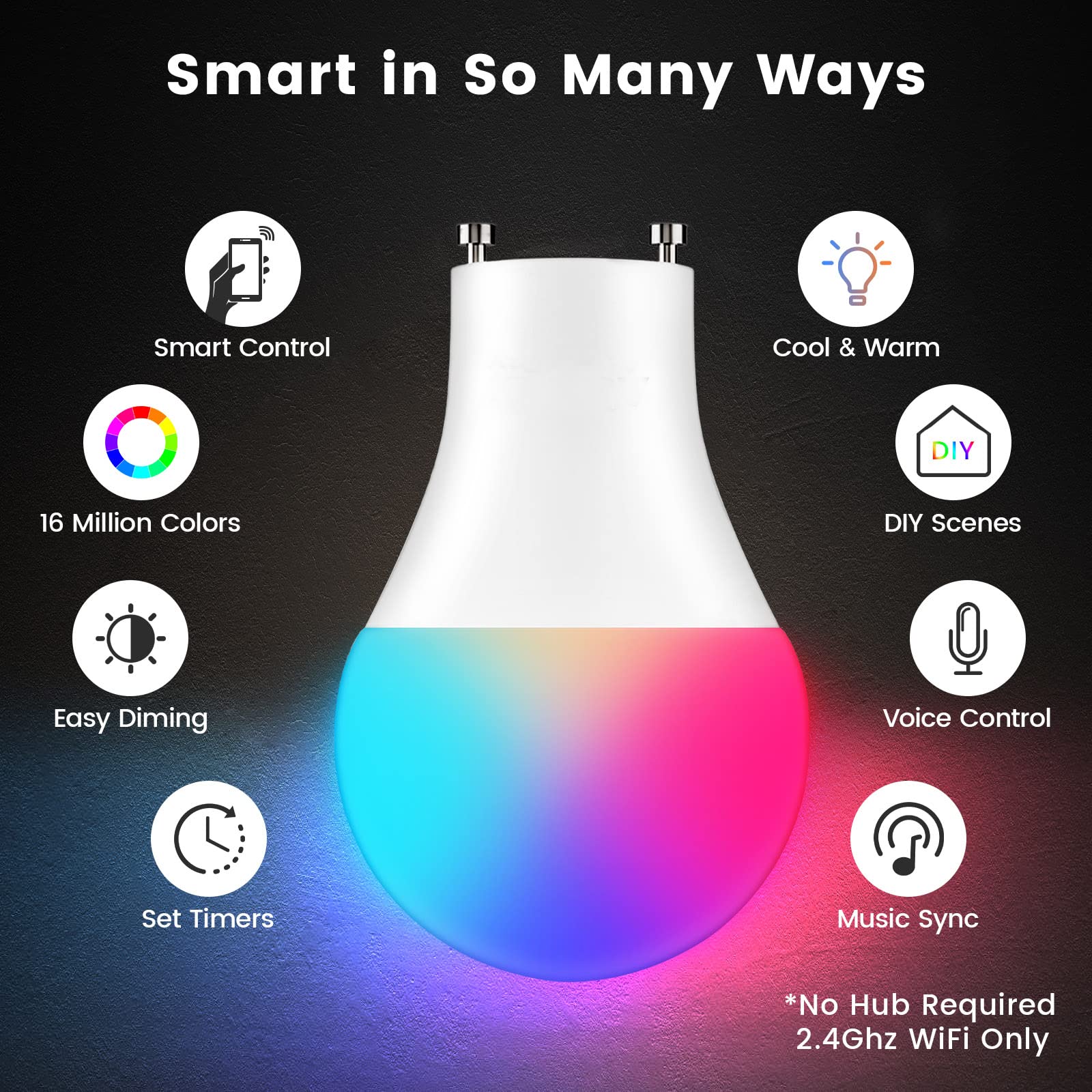 OHLUX GU24 Smart Light Bulbs, 10W 900LM, Color Changing LED, 2 Pack, Aluminum, Compatible with Alexa