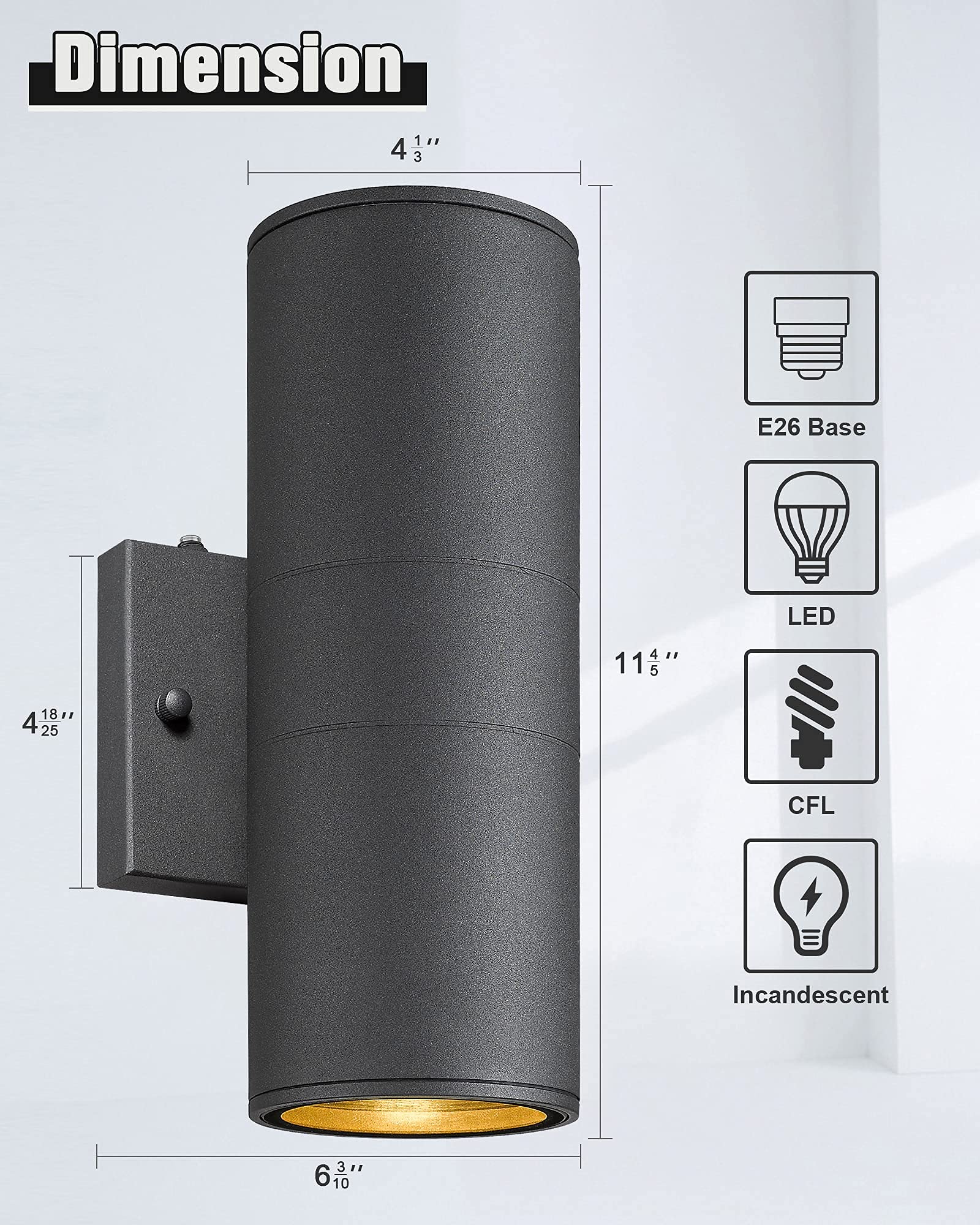 Ken & Ricky Outdoor Wall Lights, Dusk To Dawn Sensor Exterior Light Fixtures, Up And Down Wall Lantern With Textured Black Finish For Porch Patio Garage House - 2 Pack