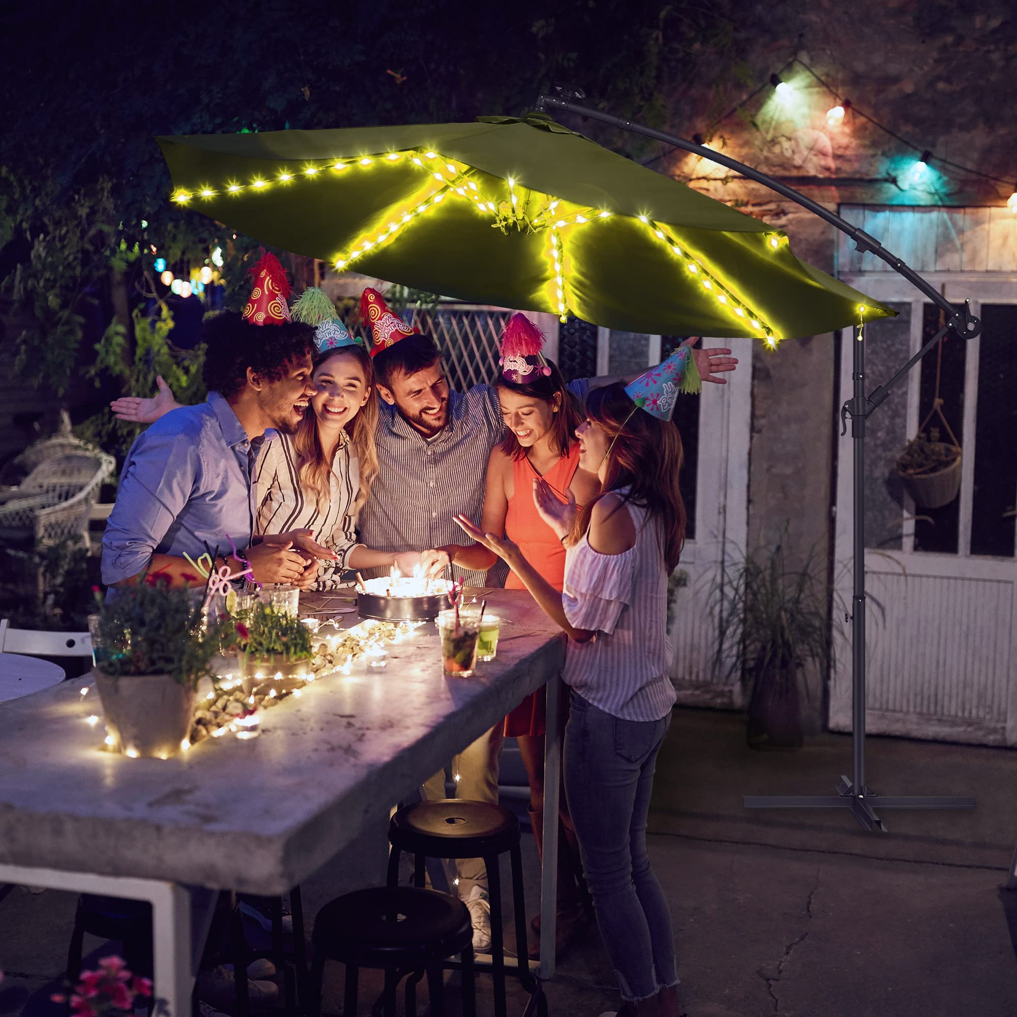 Enhon Patio Umbrella String Lights, 16 Color Changing LED, 12 Modes, Remote Control, Waterproof, Blue, Model E-0178
