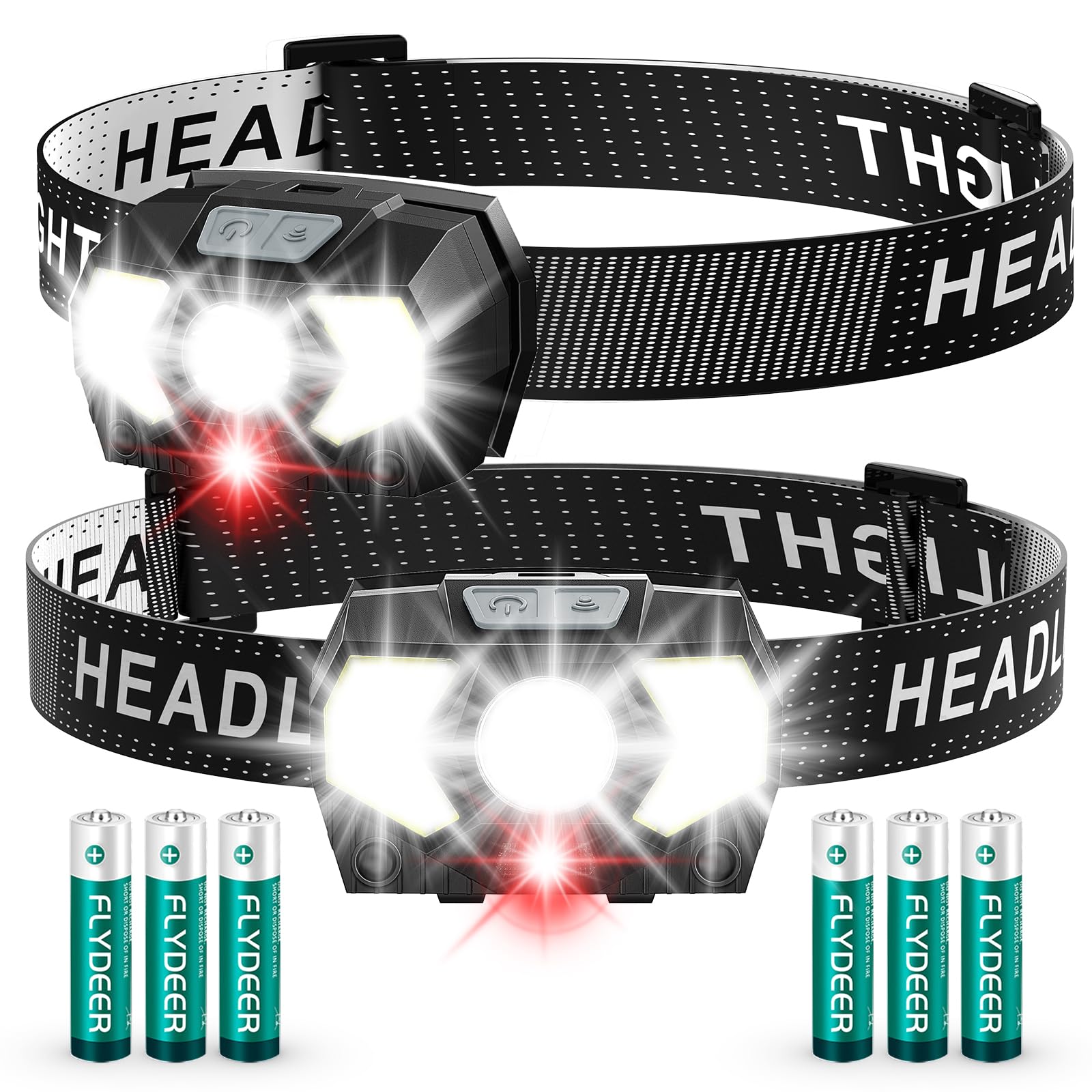 Eirnvop Headlamp 2 Pack, 1500 Lumen LED with 7 Modes, IPX5 Waterproof, Model 3LED-AAA-2P, Color AAA-2PACK