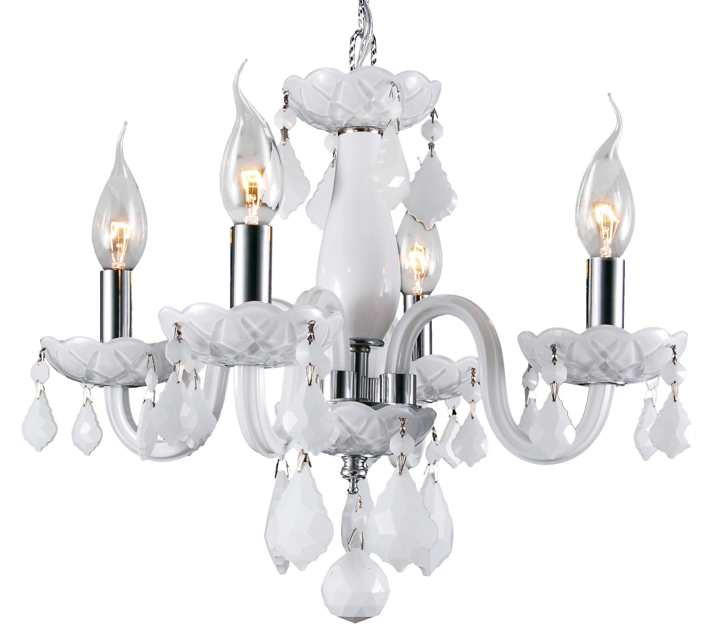 Worldwide Lighting 4 Light Crystal Chandelier Chrome Finish with Premium Grade White Colored Crystal Chandelier 16" D x 12" H-Clarion Collection