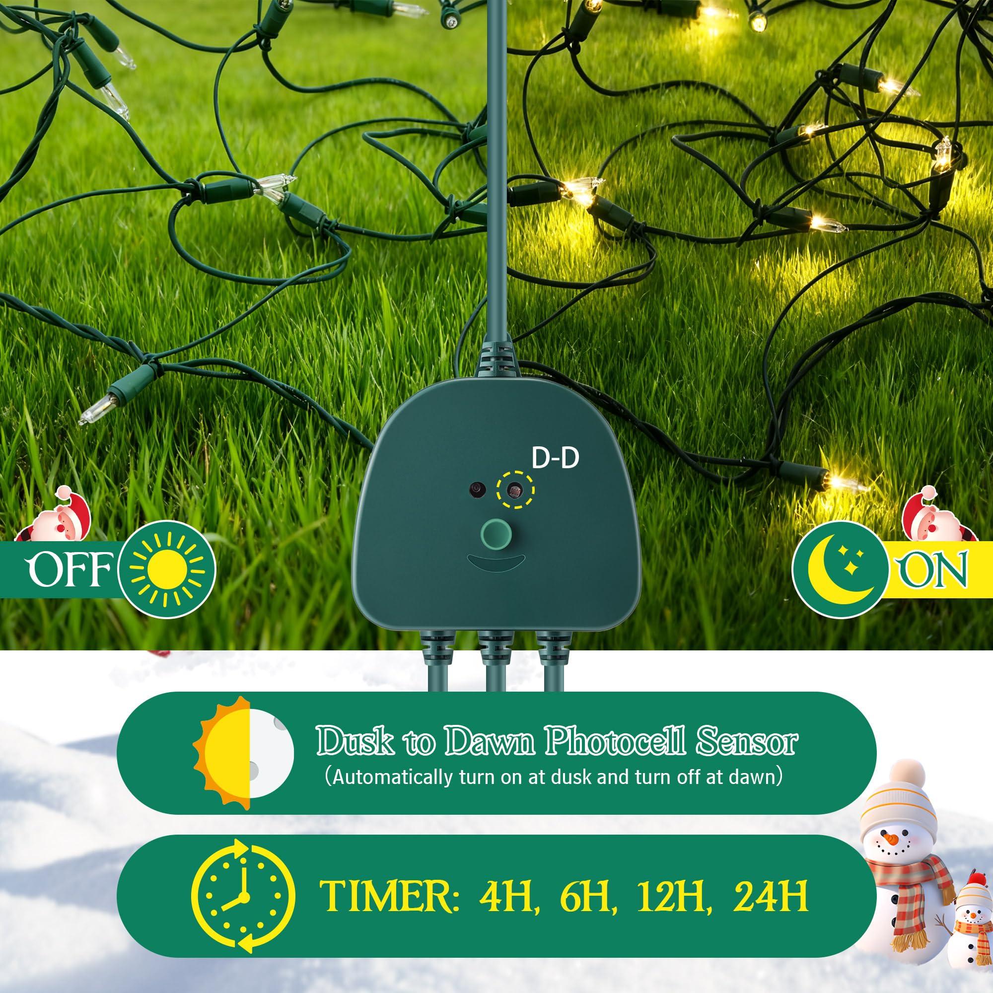 Gulfmew Christmas Light Controller with Remote, 14 Functions, Dusk to Dawn Sensor, Green, Model TD-Gulfmew-1056