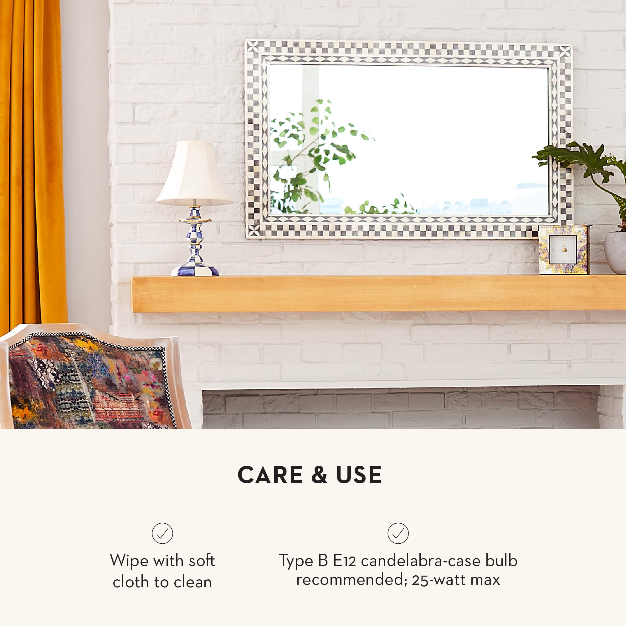 Mackenzie-Childs Candlestick Lamp, Decorative Lamp For Living Room Or Bedroom, Blue-And-White Royal Check