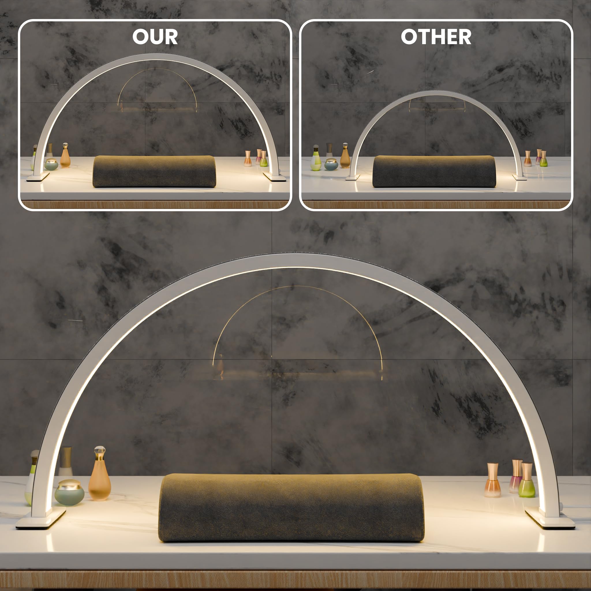 Gelpal Half Moon Light For Nail Desk, 22'' 48W Professionals Led Mascara Light, Desk Lamp For Lash Eyelash Extension, Makeup Lam