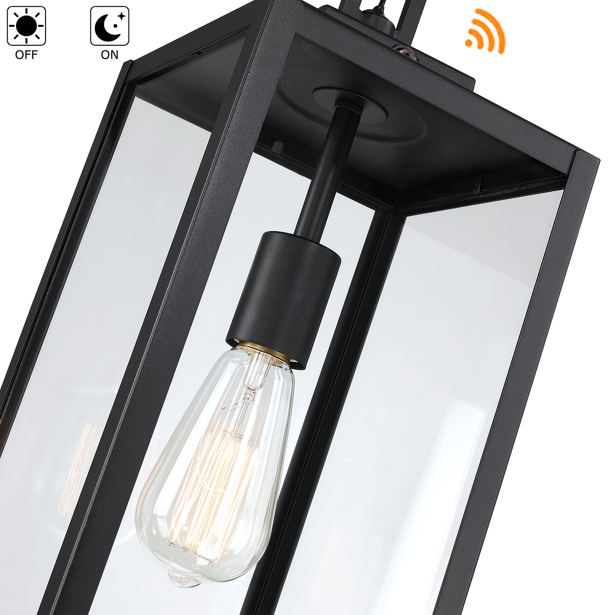 21.5 Inch Dusk To Dawn Outdoor Pendant Light For Porch,Large Size Ceiling Hanging Light With Sensor Exterior Pendant Lantern For