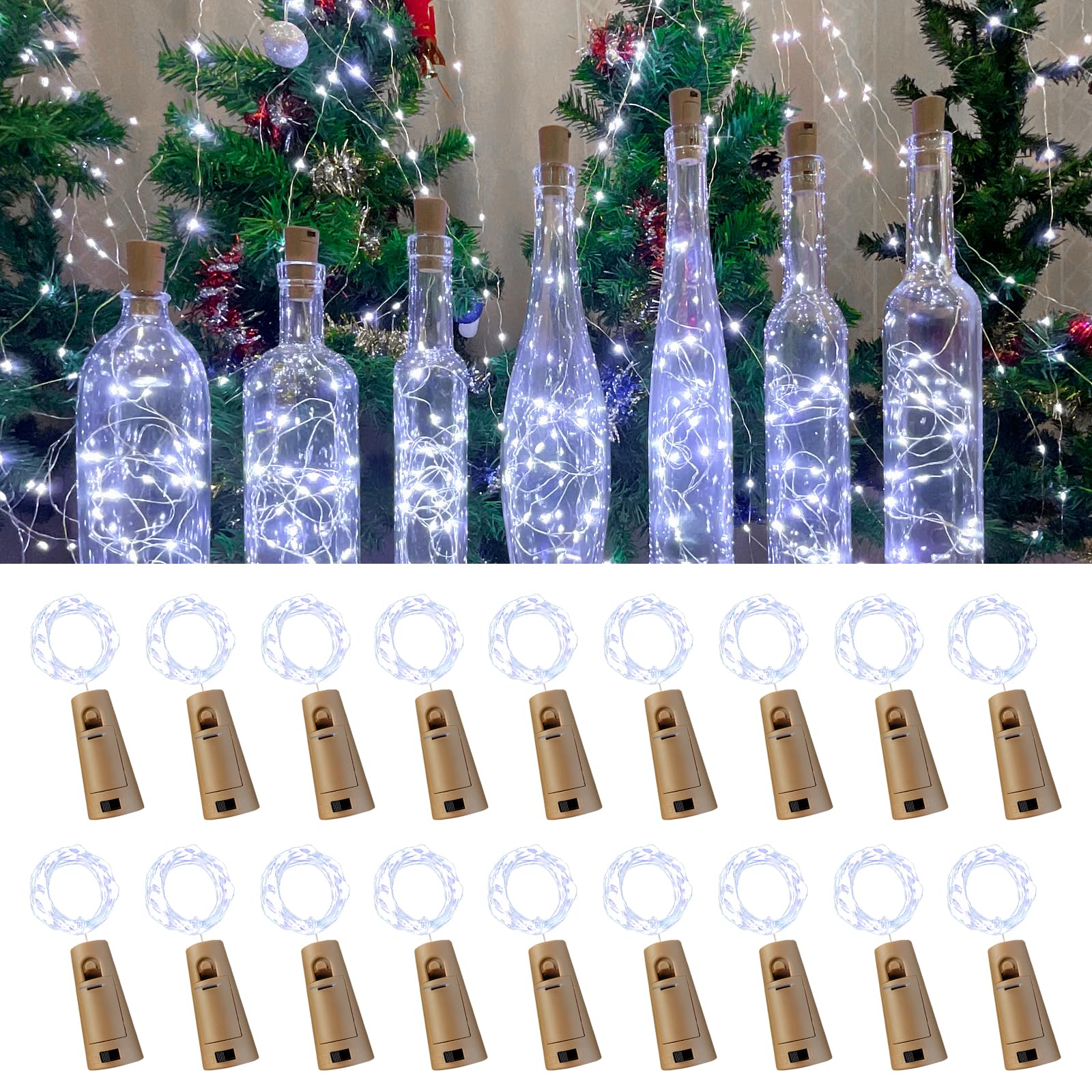 Etinga Wine Bottle Lights with Cork, 20 LEDs 6.6 Feet Silver Wire Cork Bottle Lights,Fairy Mini String Lights,for DIY Jar Halloween,Christmas,Party,Decor,Wedding Listing (18 Pack, Cool White)