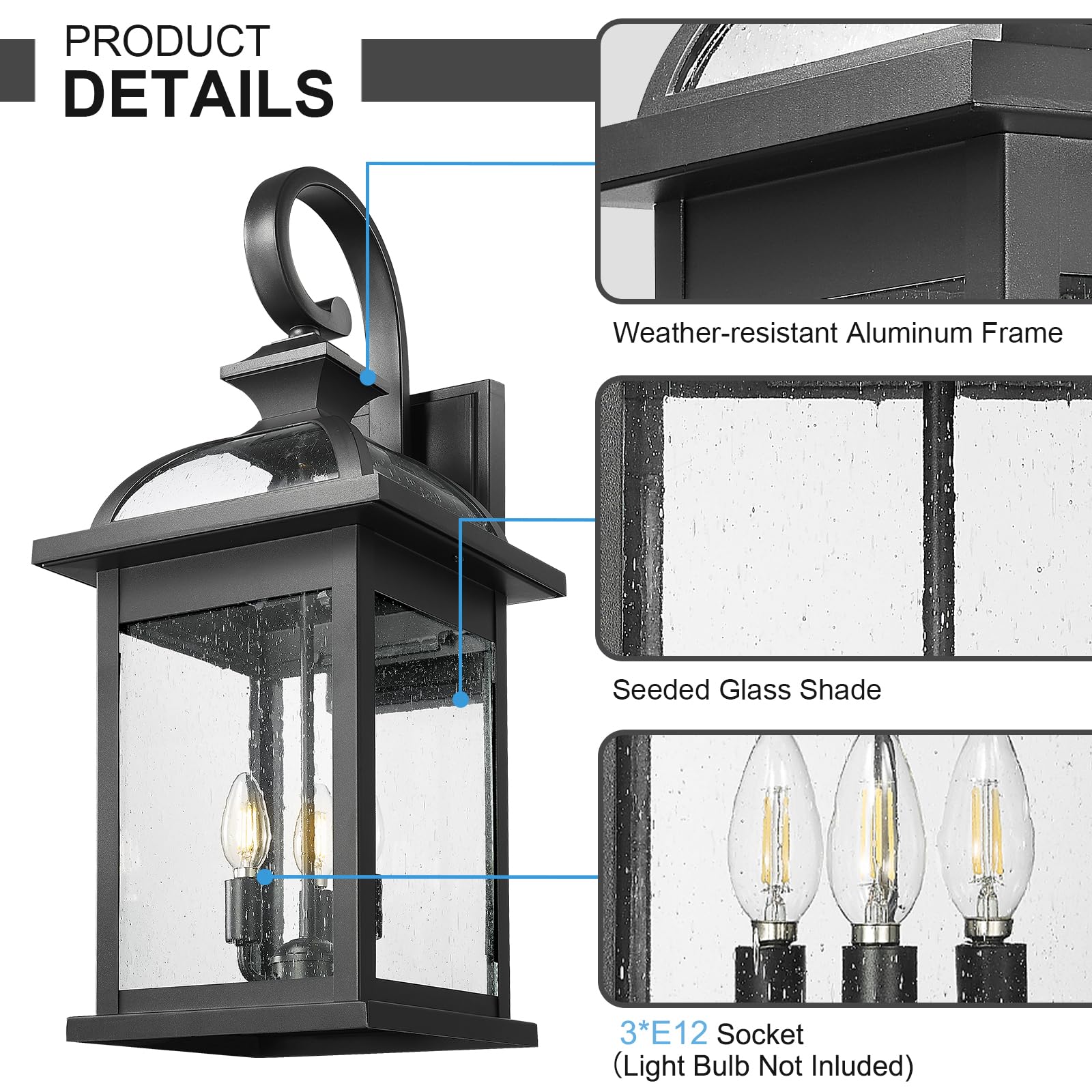 Darkaway Outdoor Lights Fixtures Wall Mount, Extra Large 26Inch Outdoor Wall Sconce Lights With Seeded Glass Waterproof Outside