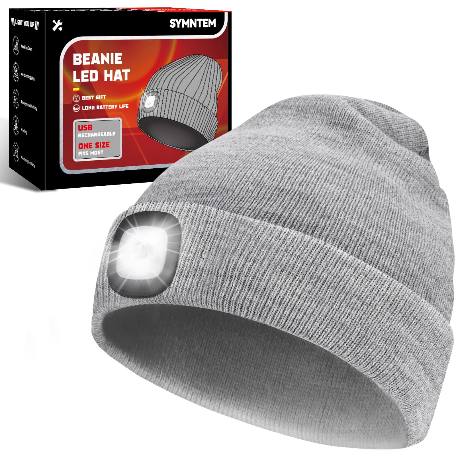 Fathers Day Dad Gifts, Unisex Beanie Hat with Light, Rechargeable Headlamps Cap, Gifts for Men, Hiking, Camping headlamps, Cool 