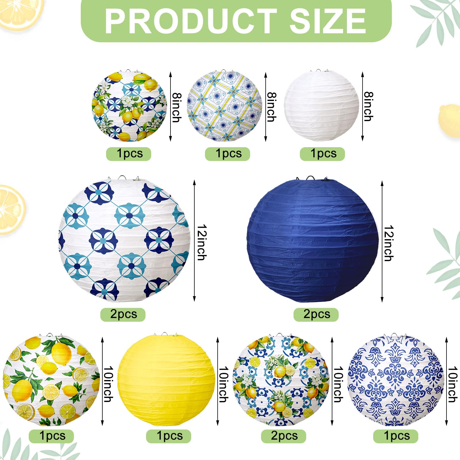 Rossesay 12 Pcs Paper Lantern Kit Amalfi Coast Capri Positano Lemon Party Supplies Summer Mediterranean Decorations Yellow Green