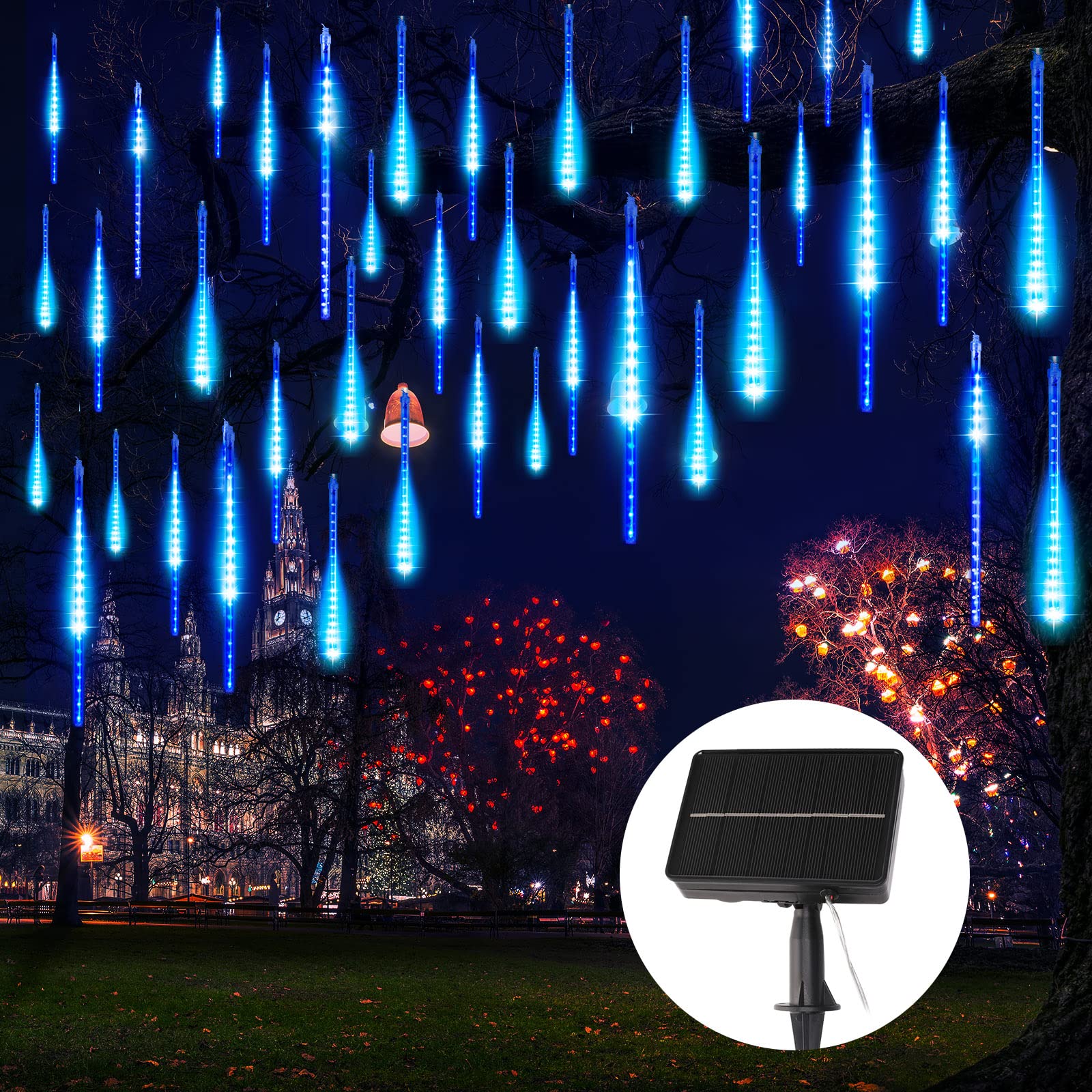 Meteor Shower Lights 20 Tubes 16 Inch 720 LED Solar Christmas Lights Outdoor Waterproof, Snow Cascading String Lights for Outsid