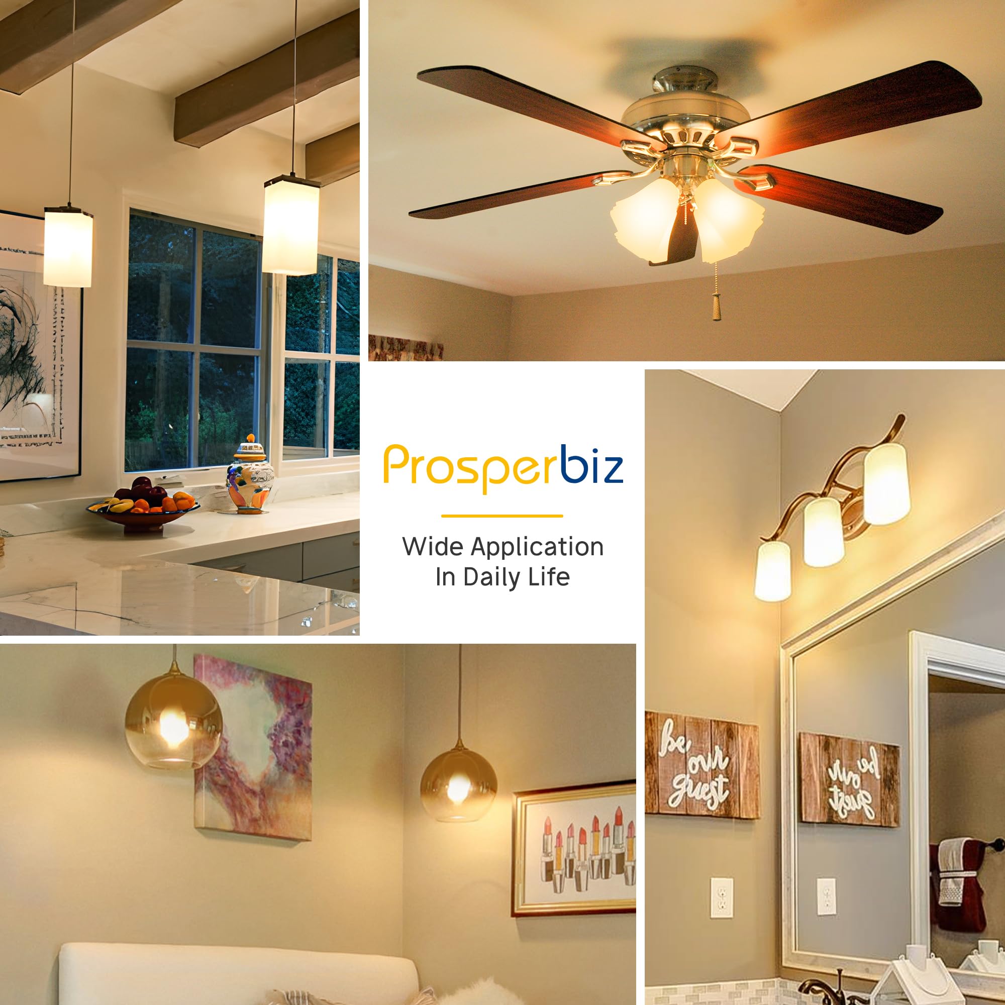 Prosperbiz E12 LED Light Bulbs 6W 600 Lumen Warm White 3000K A15 Ceiling Fan Bulbs 6 Pack Plastic Coated Aluminum