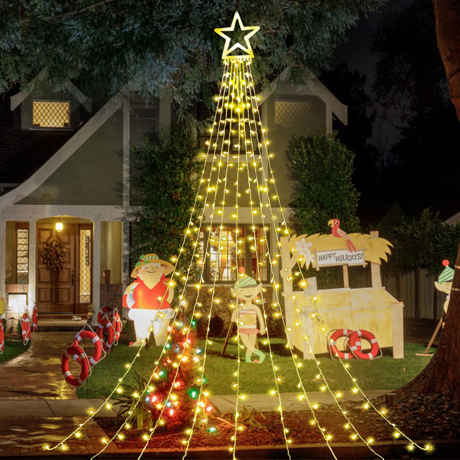 Miniao 320 Led Star String Lights - 11.5 Ft Warm White Outdoor Christmas Decorations