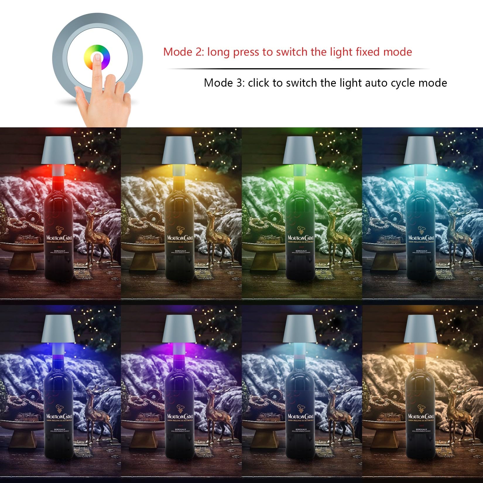 Howskys 2 Pack Led Dimmable Bottle Lamp 3000K+Rgb, Ip54 Wireless Bottle Lamp For Indoor And Outdoor, 5500 Mah Rechargeable Bottl