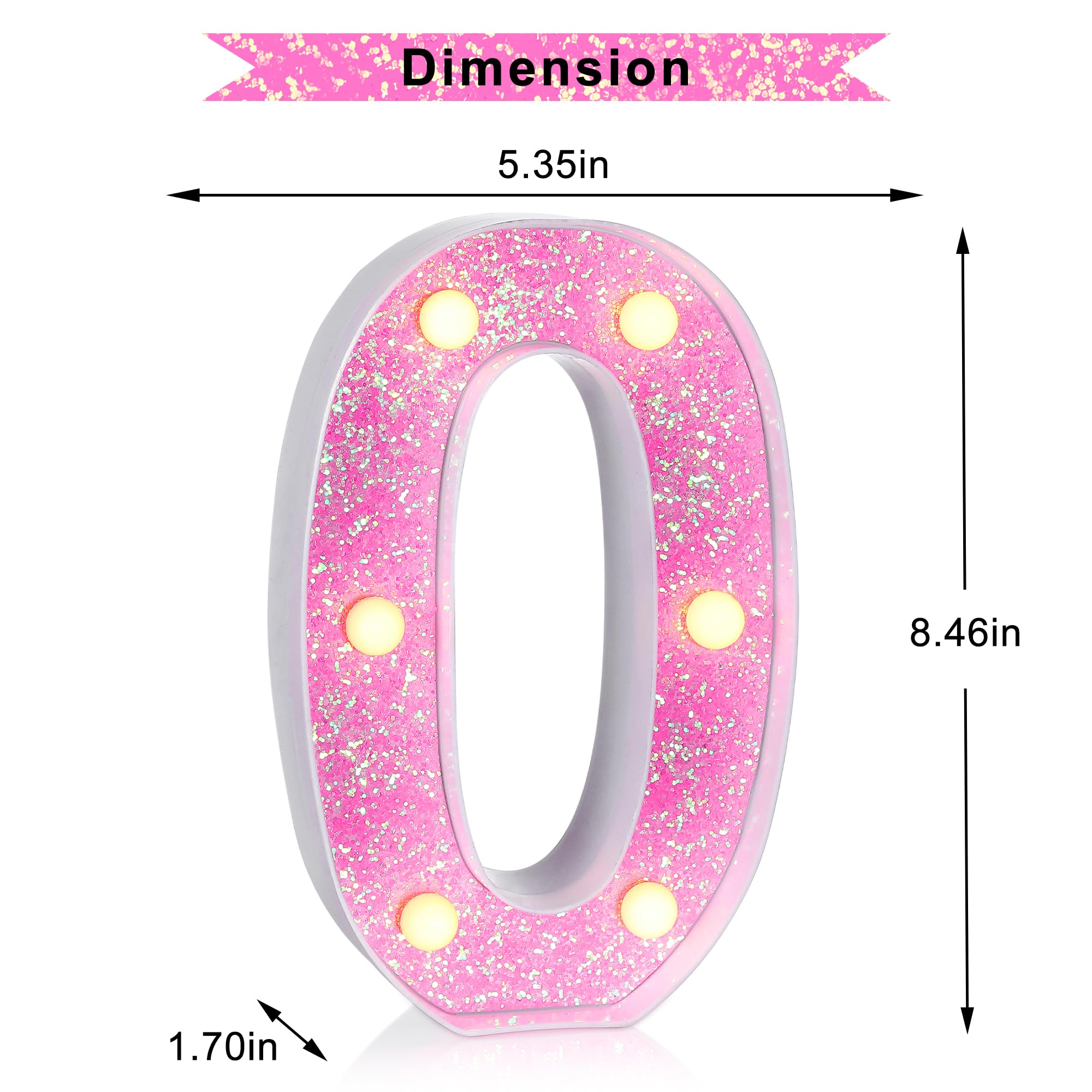 Foaky Led Letter Lights Sign Light Up Pink Letters Glitter Alphabet Letter Sign For Night Light Wedding/Birthday Party Battery Powered Christmas Lamp Girls Gifts ,Number 0,30Th 40Th Birthday Decorations (0)
