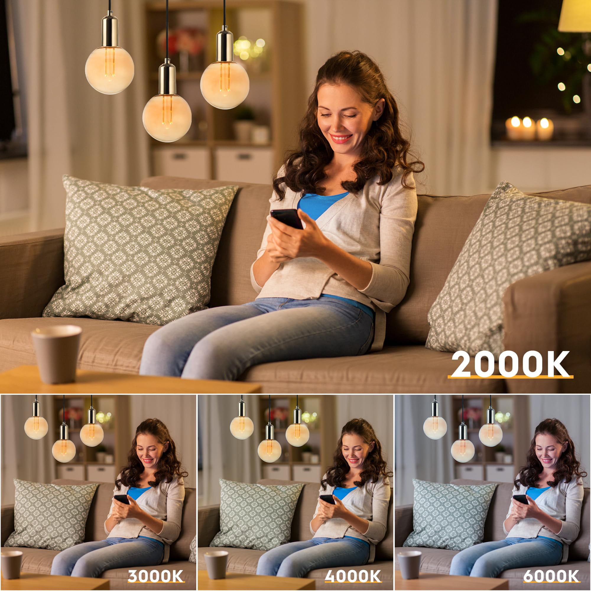 Harwez LED Decorative Light Bulb, Dimmable Amber G125, Edison 3.5W, Soft Warm Lighting, E26 Medium Base, Glass Plastic, 1 Count