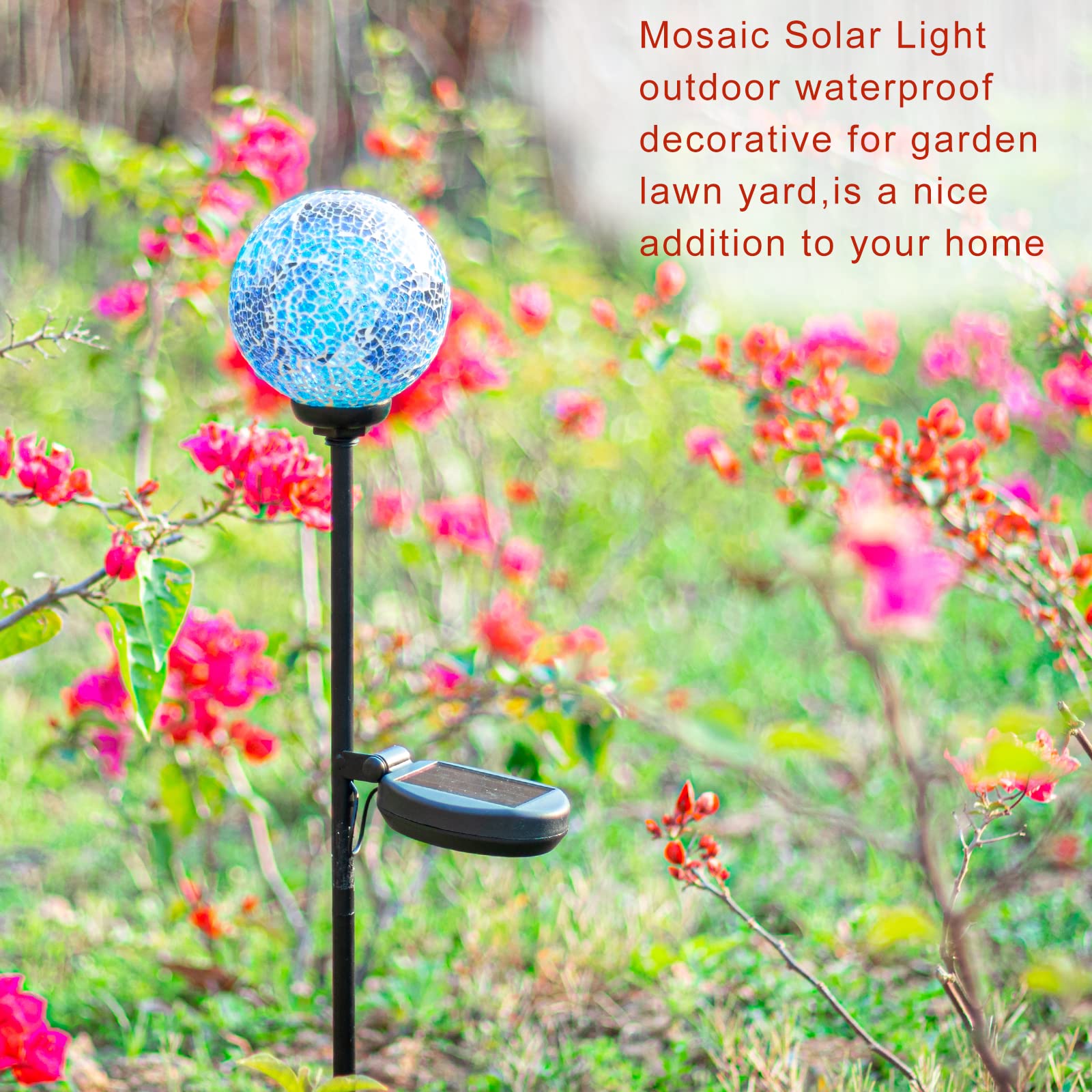 VCUTEKA Solar Garden Stakes Light - Waterproof LED Mosaic Decoration, Blue, 1 Pack, Model B0B3LNV5BG