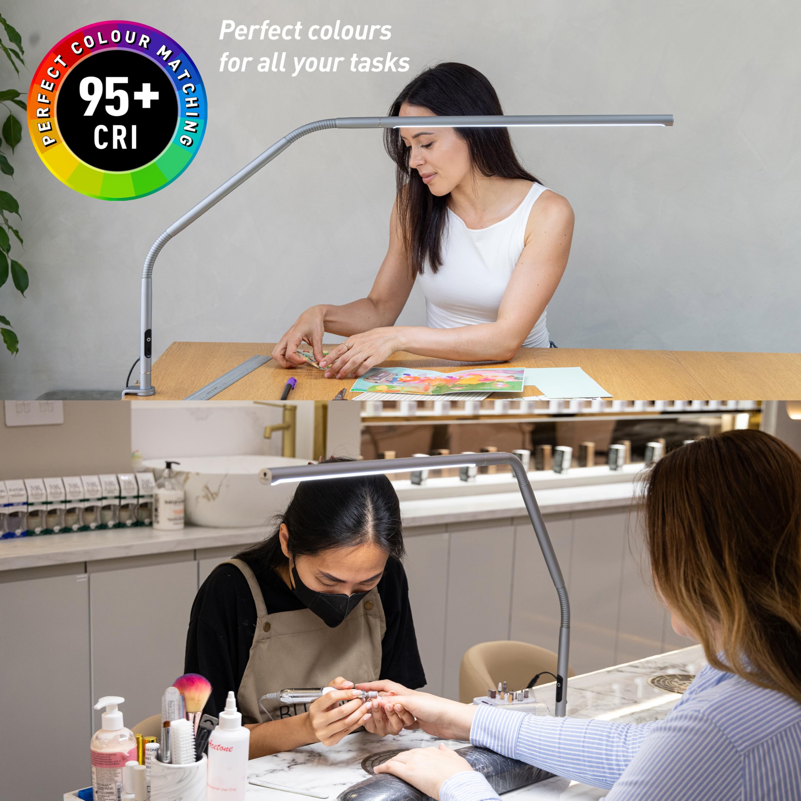 Daylight Slimline 4Led Table Lamp In Ice Grey - 6,000K, 3,200 Lux, 4 Brightness Levels, Usb-C Charging Port, Anti-Glare Diffuser