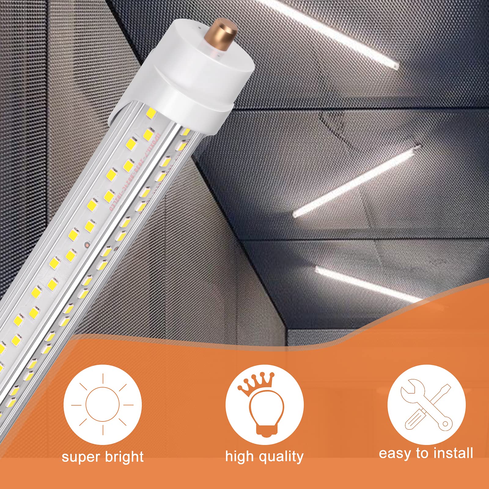 ONLYLUX 8ft LED Bulbs, 90W 5000K, 12150lm, T8/T10/T12, FA8 Single Pin, Clear Cover, 8 Pack