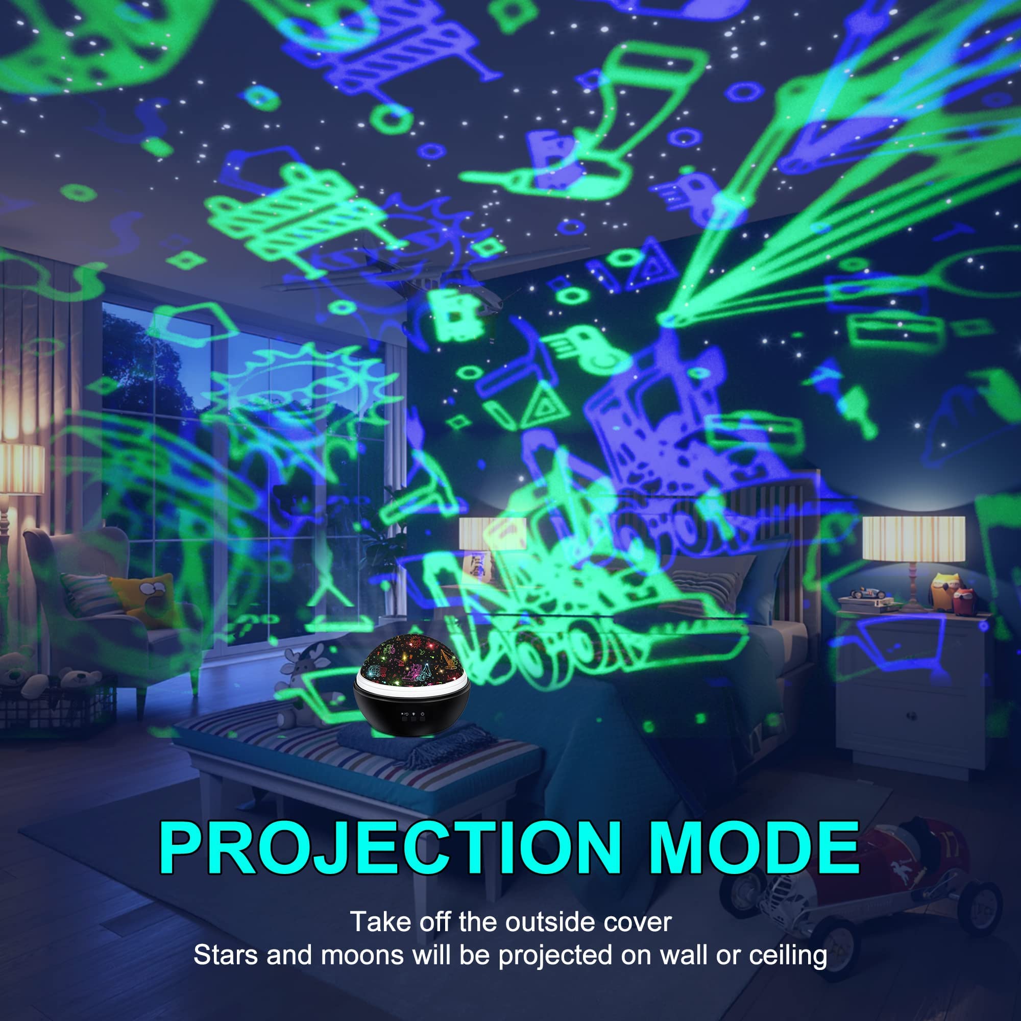 Vanshinieer Night Light Projector For Kids Truck Toys For Boys, 360 Degree Rotation Baby Night Lights With Car And Star Theme, Birthday Party Festival Decor(Black)