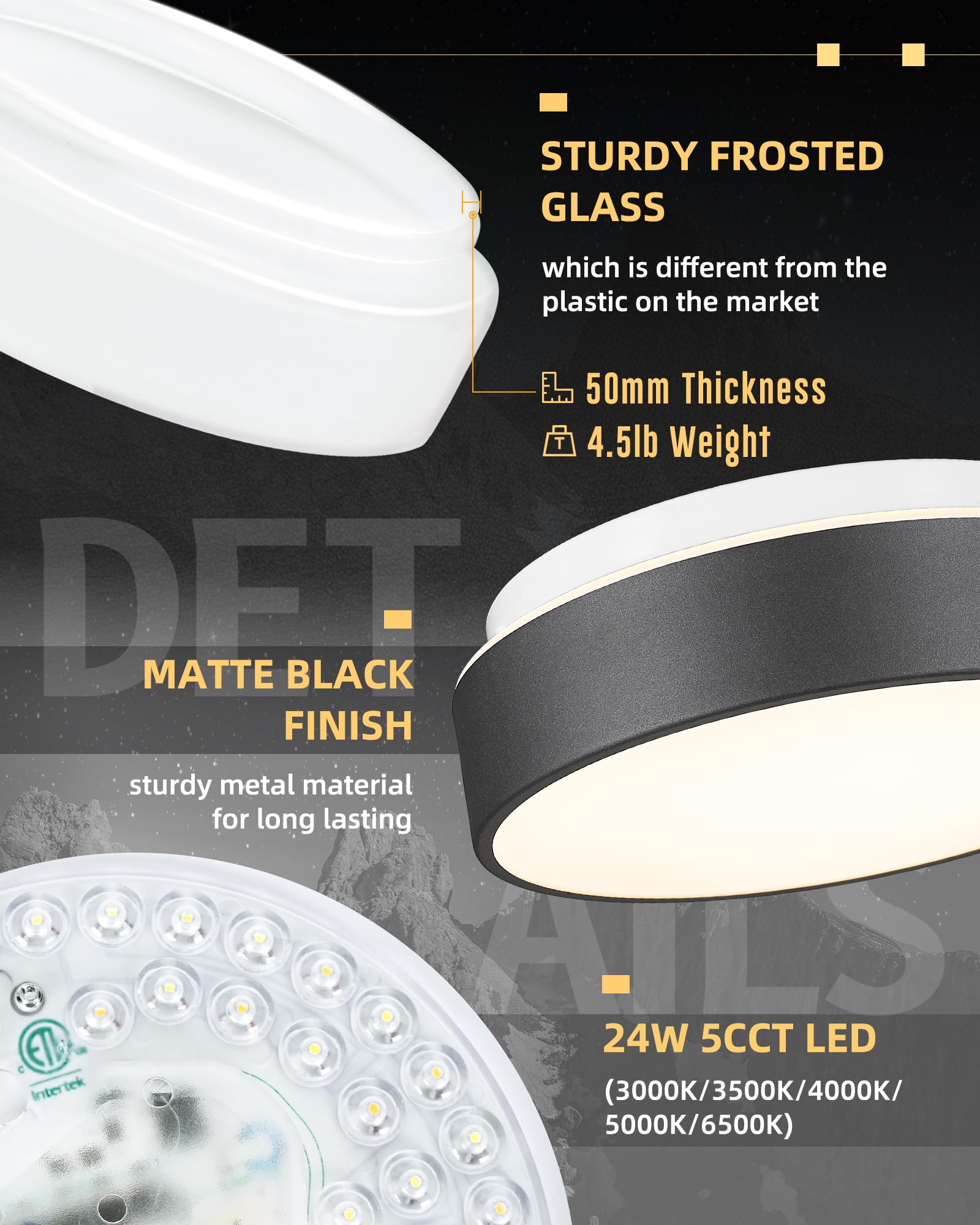 Autelo Flush Mount Ceiling Light-Black Ceiling Light Fixture - 12Inch Led Close To Celing Lights With Frosted Glass Shade C3312