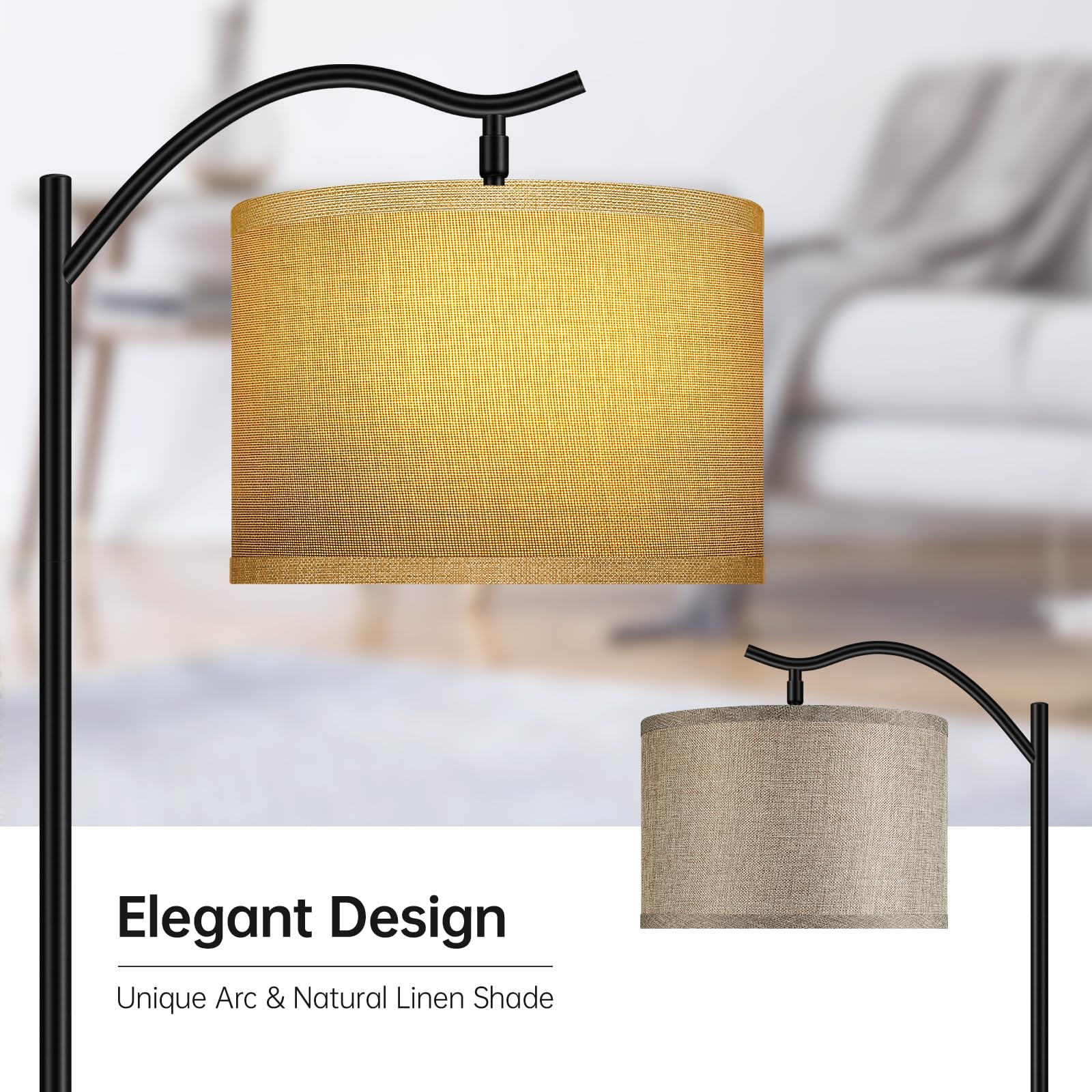 Boostarea Floor Lamp For Living Room,Led Arched Floor Lamp,Tall Modern Standing Lamp With Fabric Linen Shade,E26 Socket,Footswit
