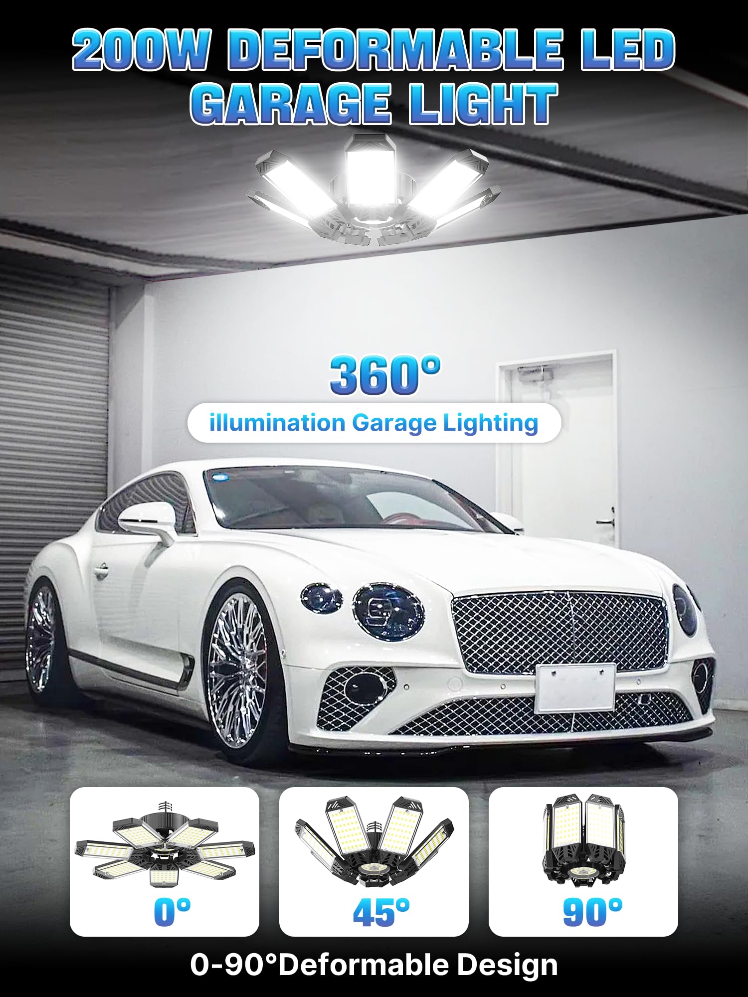 Led Garage Light 200W, 6 Pack Super Bright Garage Lights 20000Lm Garage Lights Ceiling Led With 7 Adjustable Panels 6500K Led Sh