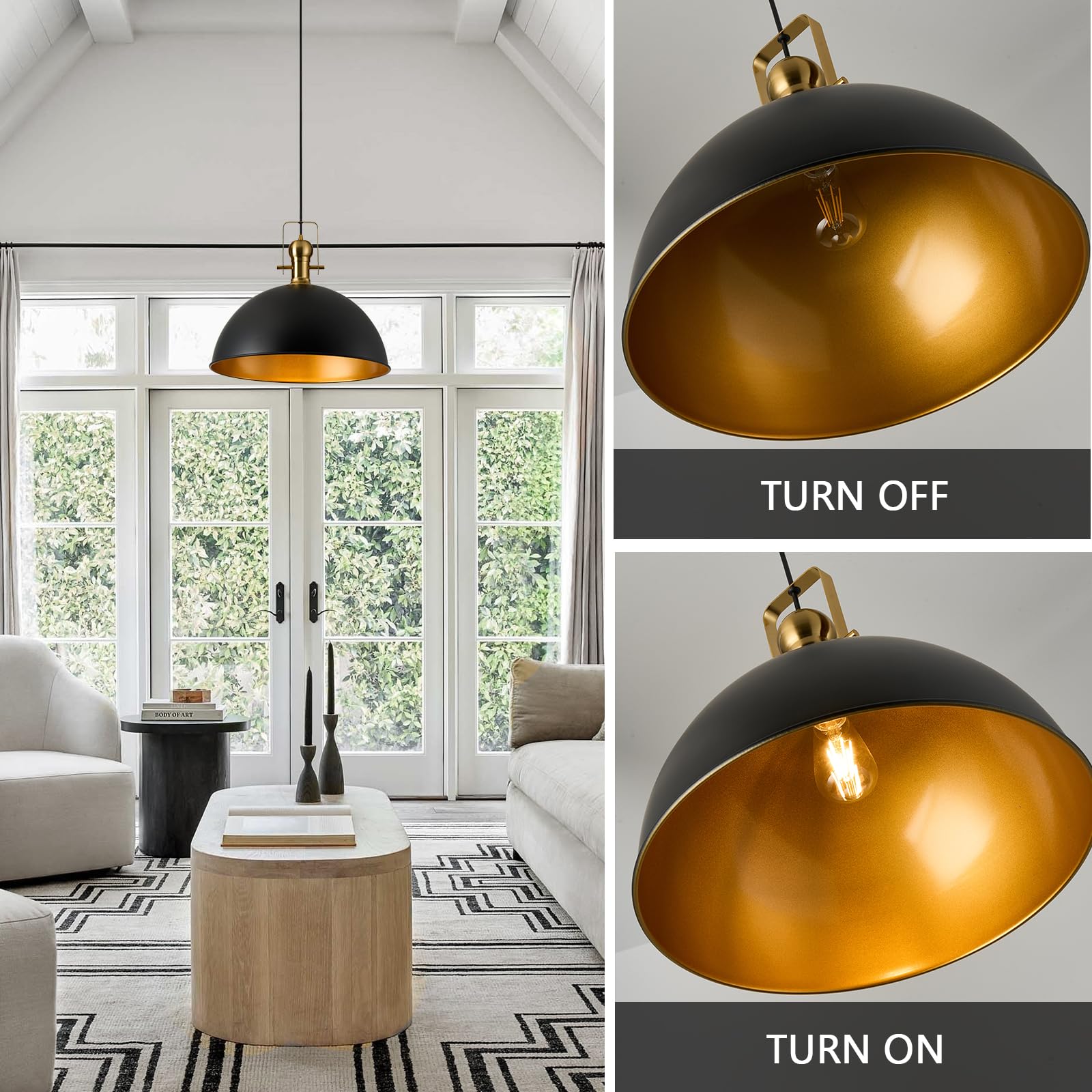 Alaislyc 12 Inch Black Farmhouse Pendant Lights Matte Pendant Lights For Kitchen Island Industrial Adjustable Height Vintage Dom