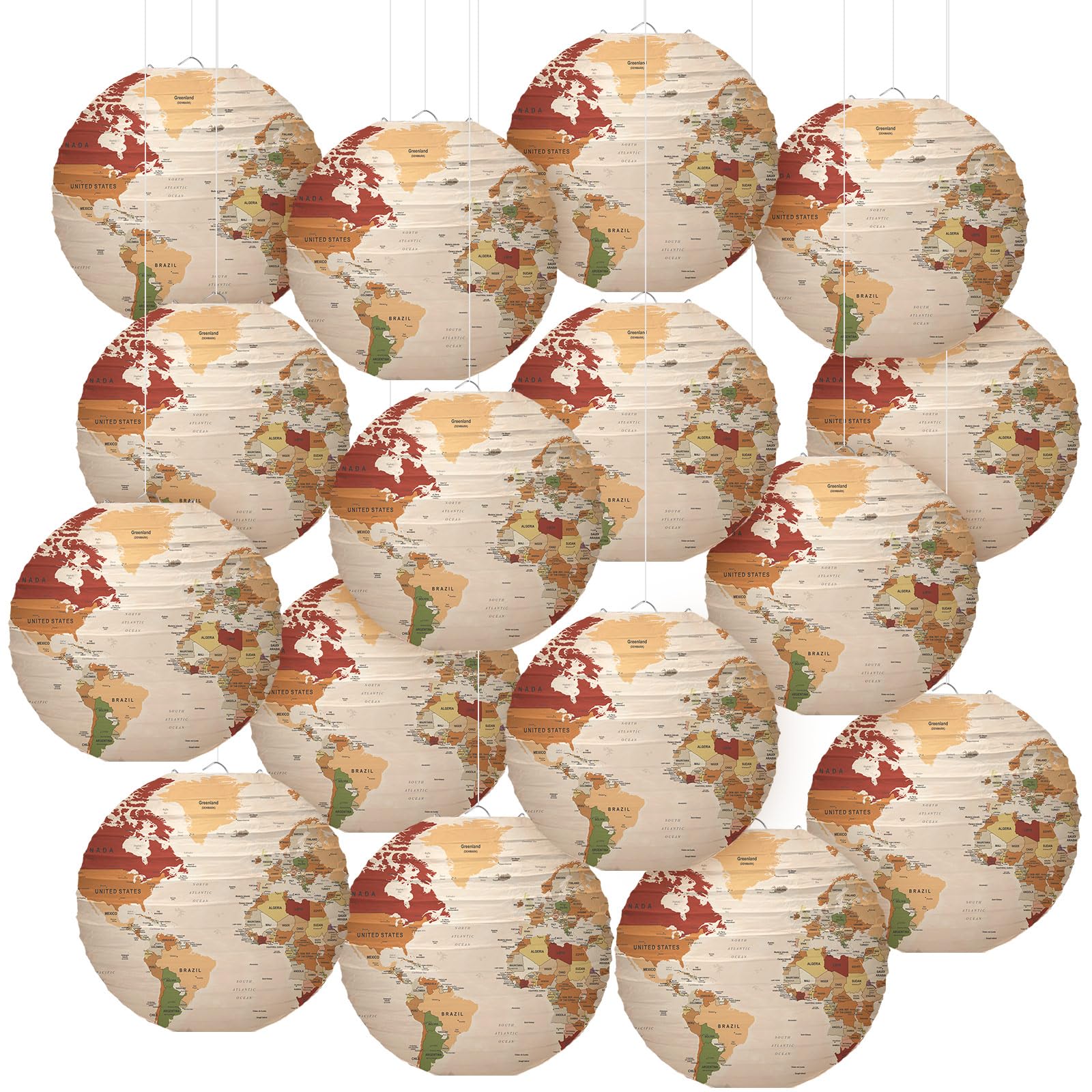 Bencailor 16 Pcs 12 Globe Decor Hanging Paper Lanterns, Earth Day Decorations, Around The World Travel Theme World Map Classroom