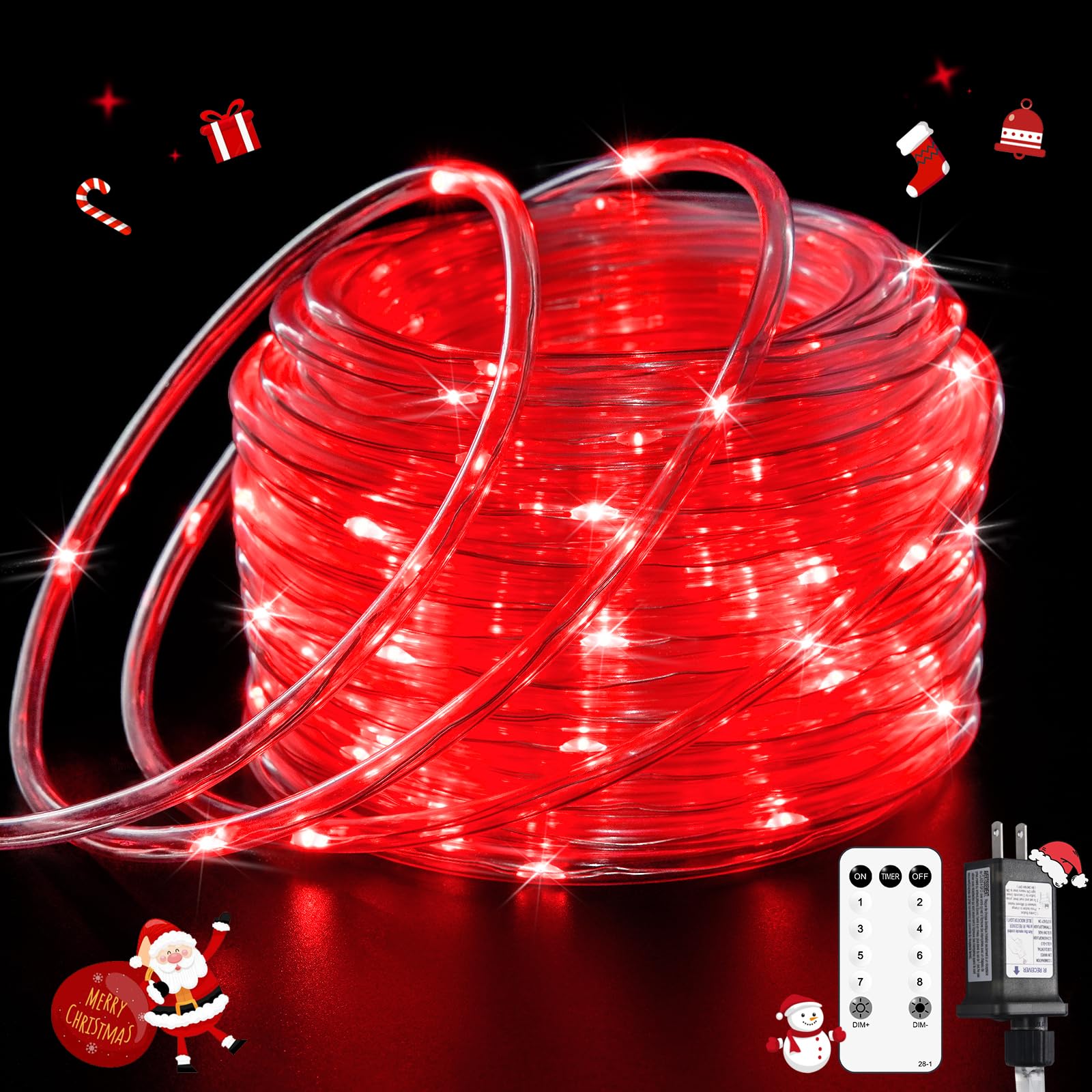JMEXSUSS 200 LED Red Rope Lights for Valentines, Red Christmas Lights Indoor Outdoor Waterproof, 66 ft Valentines String Lights Plug in for Bedroom Christmas Tree Porch Garden Decoration