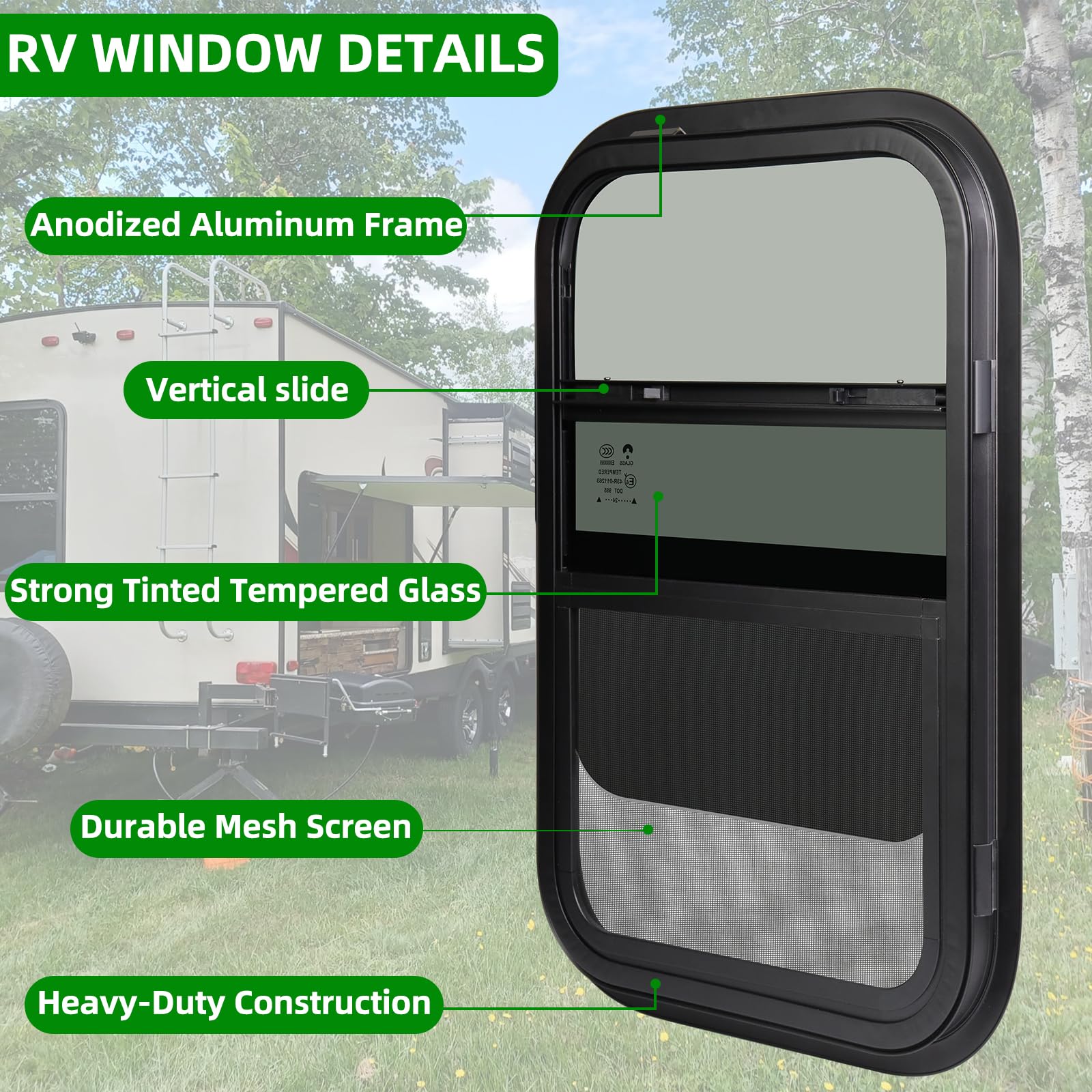NOVINO 2 Pack RV Window Vertical Sliding Replacement 12inW x 22inH for Cargo Trailer, Fits 15/16in or 1-3/8in Thick Wall, DOT Approved