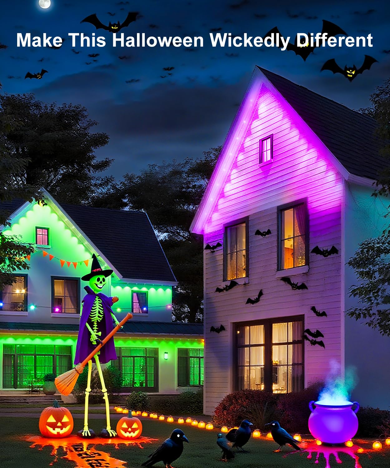 MuliVid 150Ft Smart RGB Outdoor Lights, IP67 Waterproof, Multicolor, Model LX20250312-45M for Christmas, Halloween, and Parties