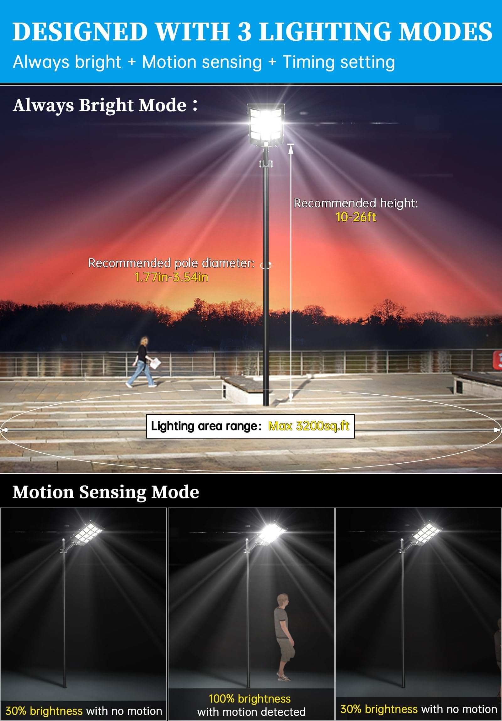 Gefolly SL-6000W Solar Street Light, 600000LM Dusk to Dawn, IP67, Aluminum, Black, Outdoor Flood Security Light