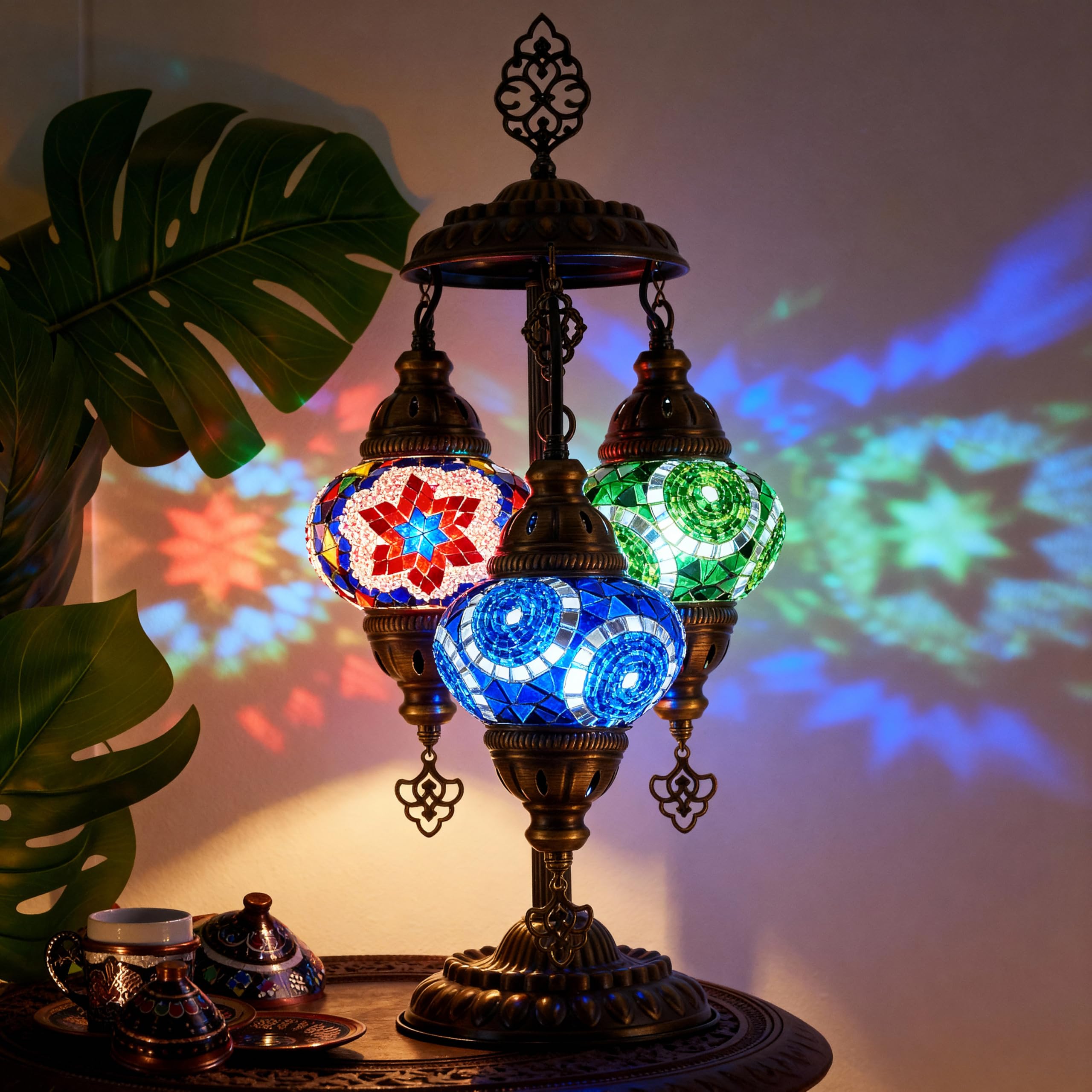 Mozaist Turkish Mosaic Lamp with Bulb - Anatolian Star 3 Globe Table Light
