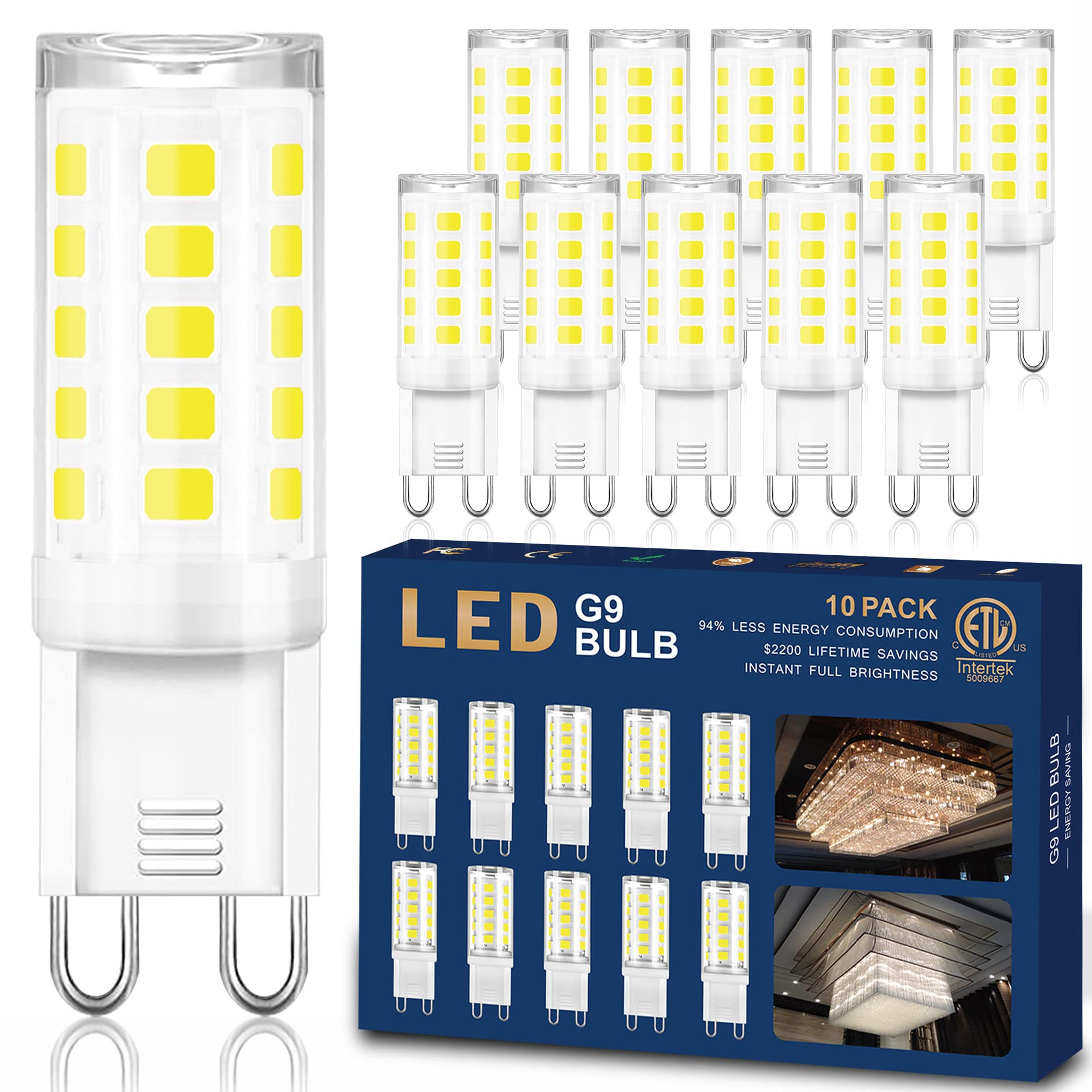 Winshine 10 Pack G9 Led Bulb Bi Pin Base, 6000K Daylight 4W (40W Halogen Equivalent) T4 G9 Base Llight Bulbs For Chandeliers, 36