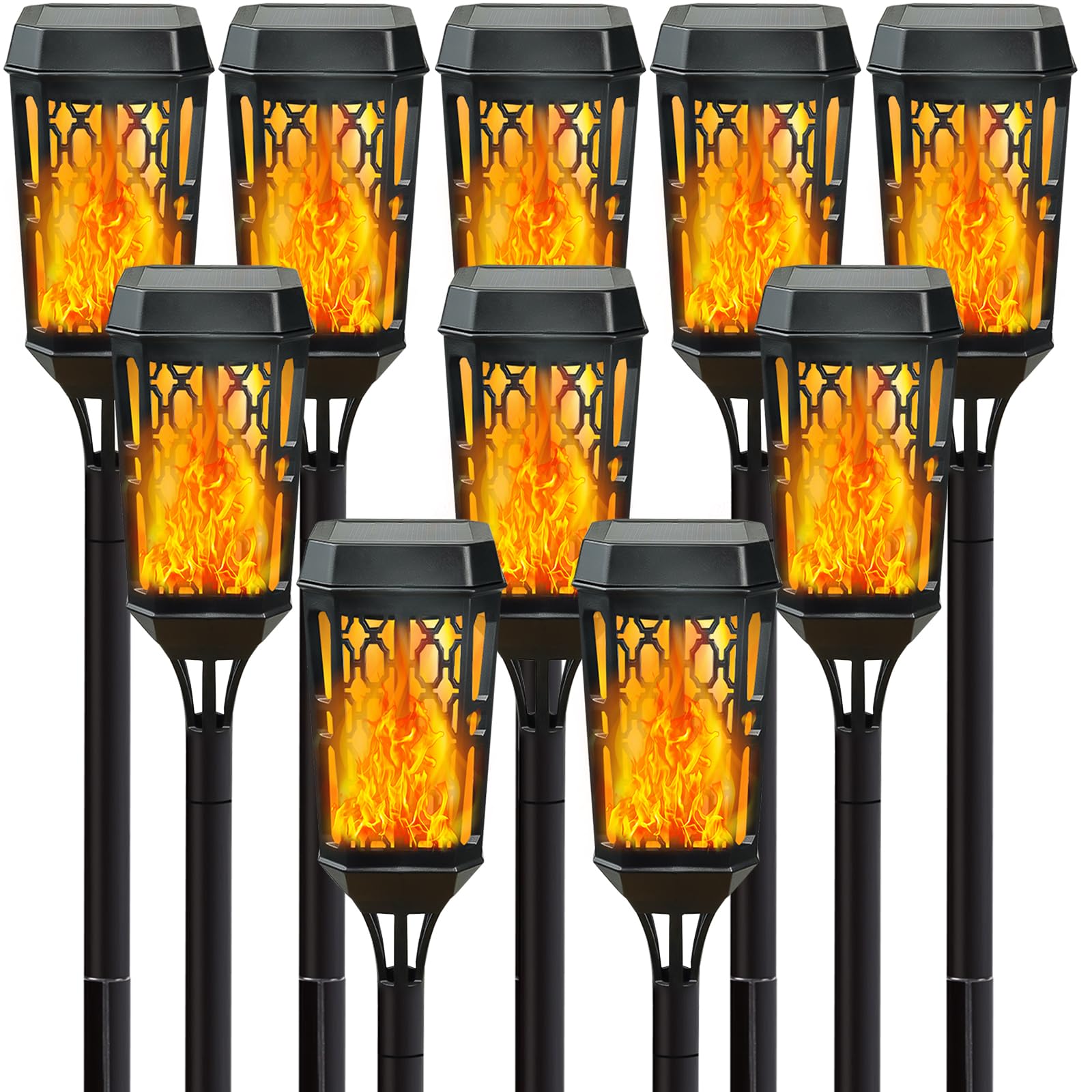 10-Pack Upgraded Solar Halloween Lights Outdoor, Solar Torch Light with Flickering Flame, Solar Flame Torch for Garden Decorations, Waterproof Solar Outdoor Lights for Party Yard Halloween Decoration