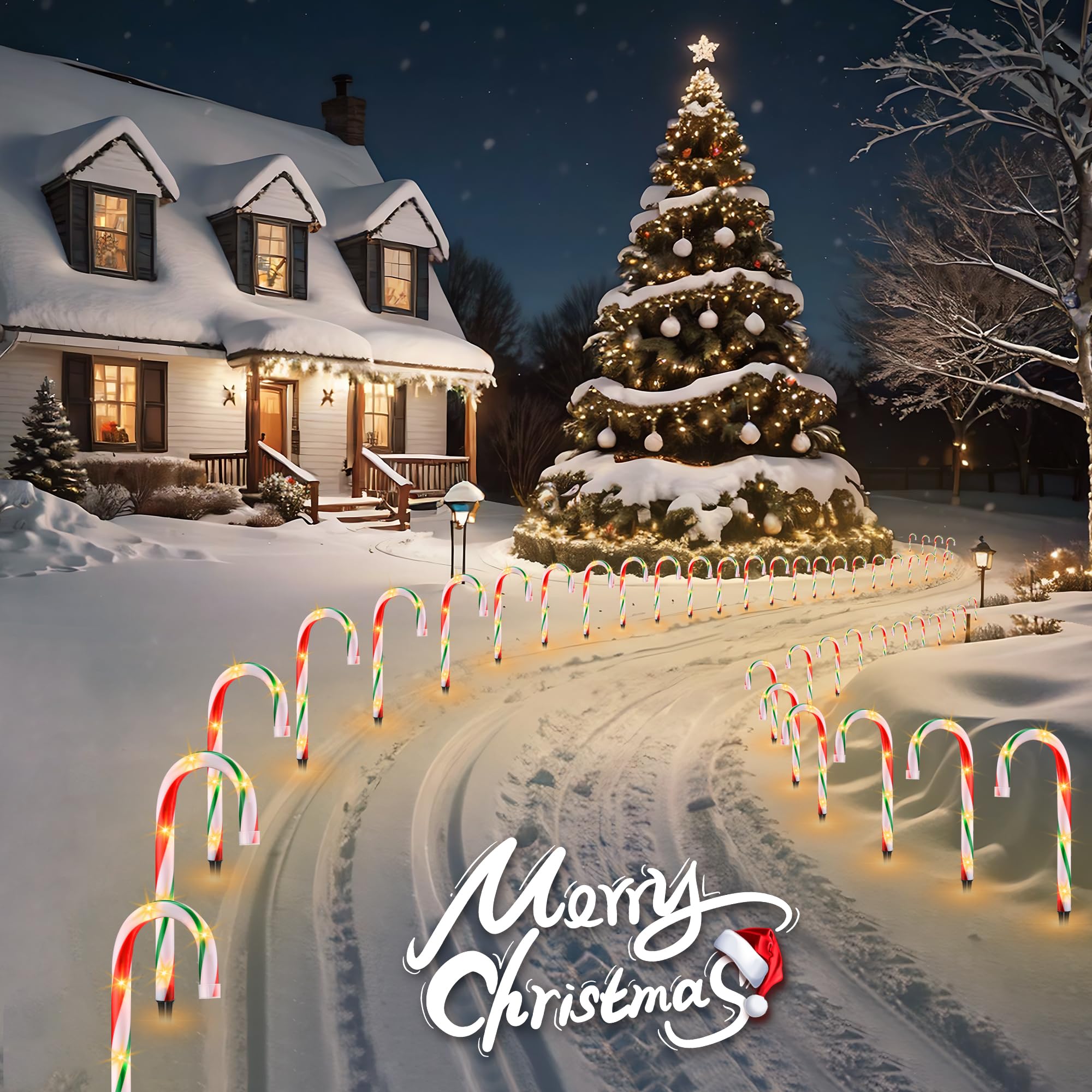 Vcoken 10'' Christmas Candy Cane Lights Outdoor Pathway, Set Of 10 Christmas Candy Cane Markers Waterproof, Light Up Xmas Candy