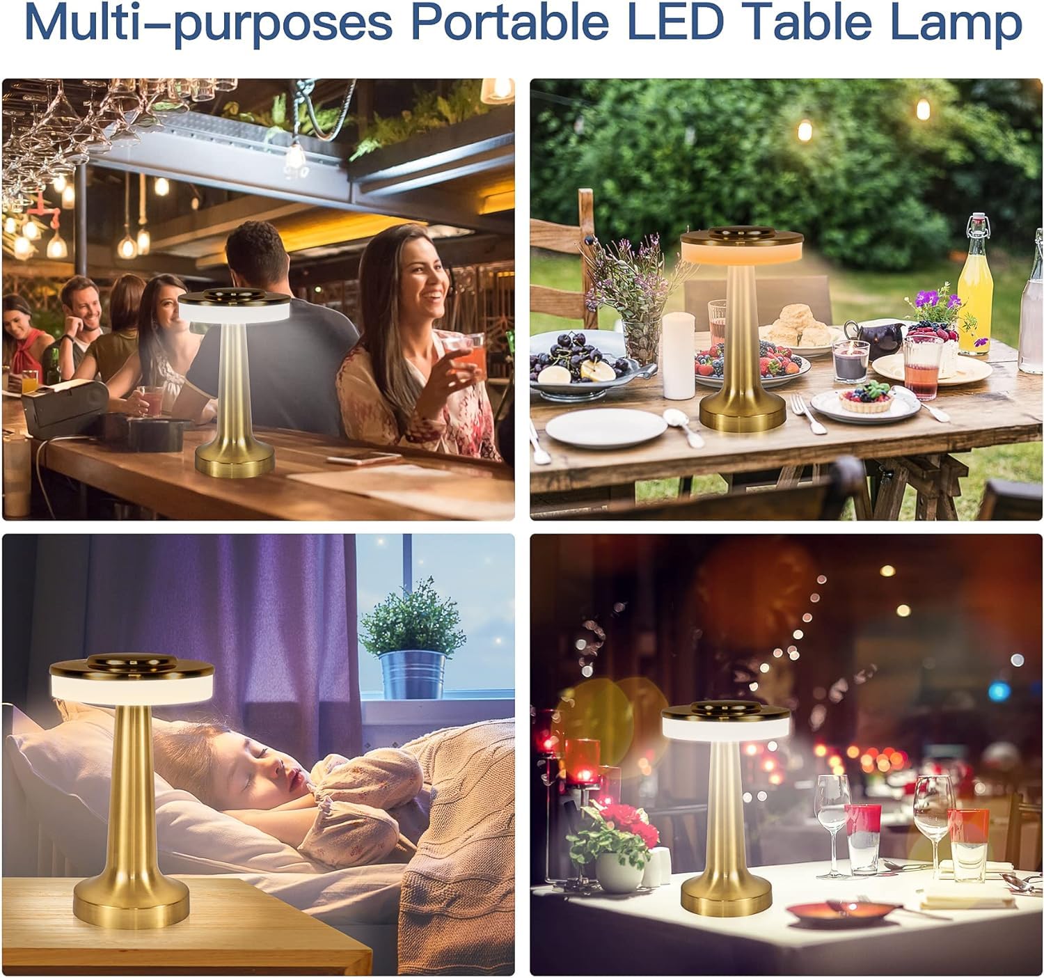 Sunligtgo Table Lamp Desk Lamp, Table Sensor Control Beside Lamps, Kids Night Light With Stepless Dimming & Charging Completed T