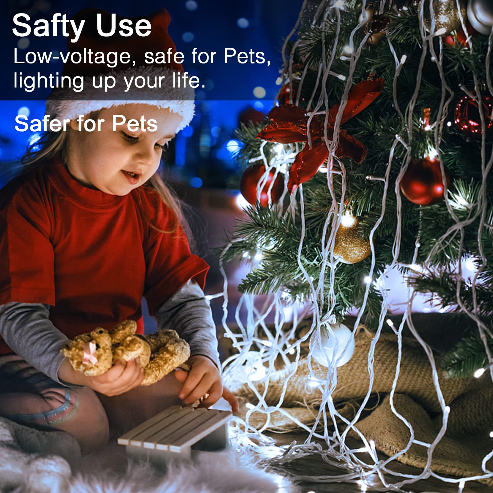 Jmexsuss 300 Led Christmas Lights Clear Wire, 8 Modes White Christmas String Lights For Tree, Christmas Tree Lights Indoor Outdo