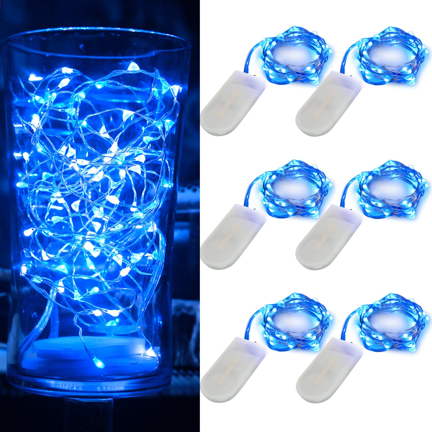 [6-Pack] 7Feet Starry String Lights,Fairy String Lights 20 Micro Starry LEDs On Silvery Copper Wire 2pcs CR2032 Batteries Includ