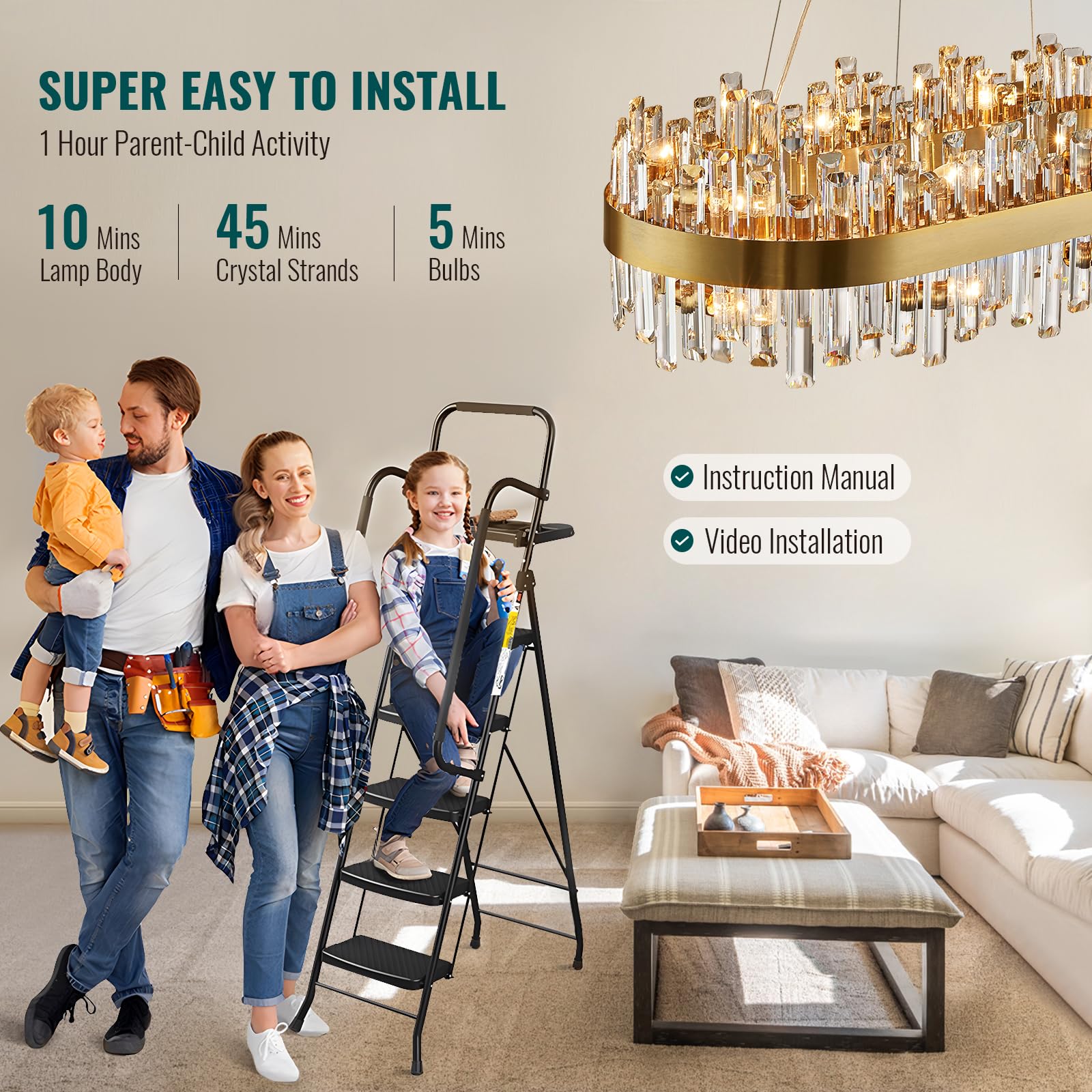 Siljoy Modern Crystal Chandelier 16 Lights Rectangle L35.4in  Clear Crystal Brass Gold Flush Mount Pendant Light for Dining Room