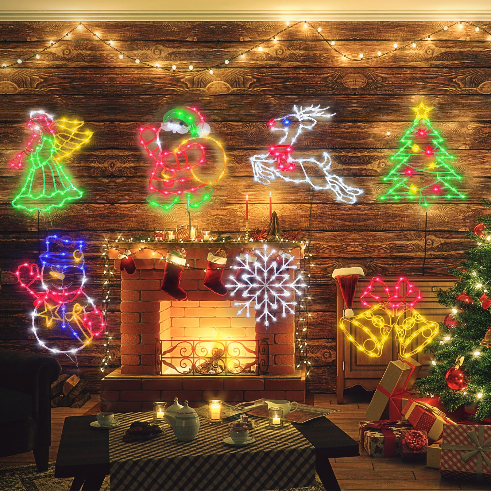 Trwymz Christmas Decorations - 16 Christmas Window Silhouette Lights - 4 Pack Colour Lighted Santa & Snowman & Snowflake & Christmas Tree For Holiday Indoor And Outdoor Wall Door Window Decorate