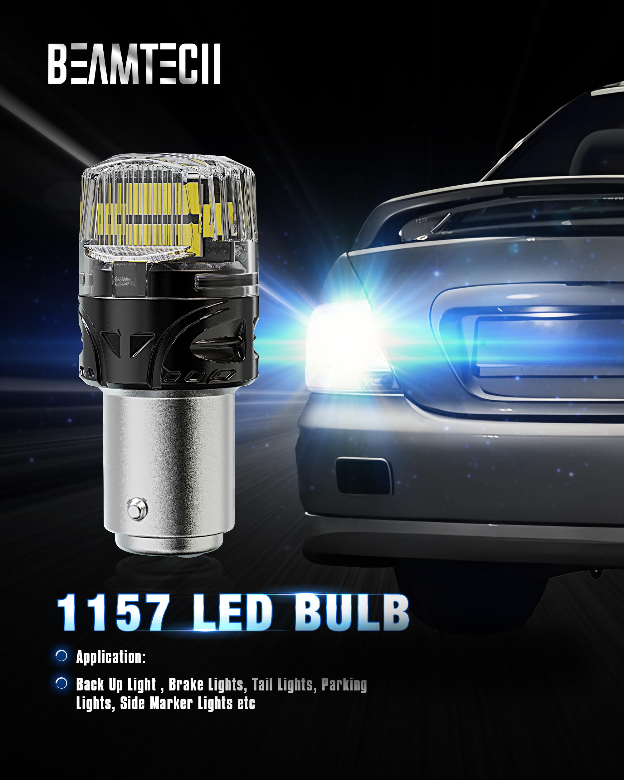 BEAMTECH 1157 LED Bulbs for Brake Tail Lights, 6500K Cool White, Pack of 2